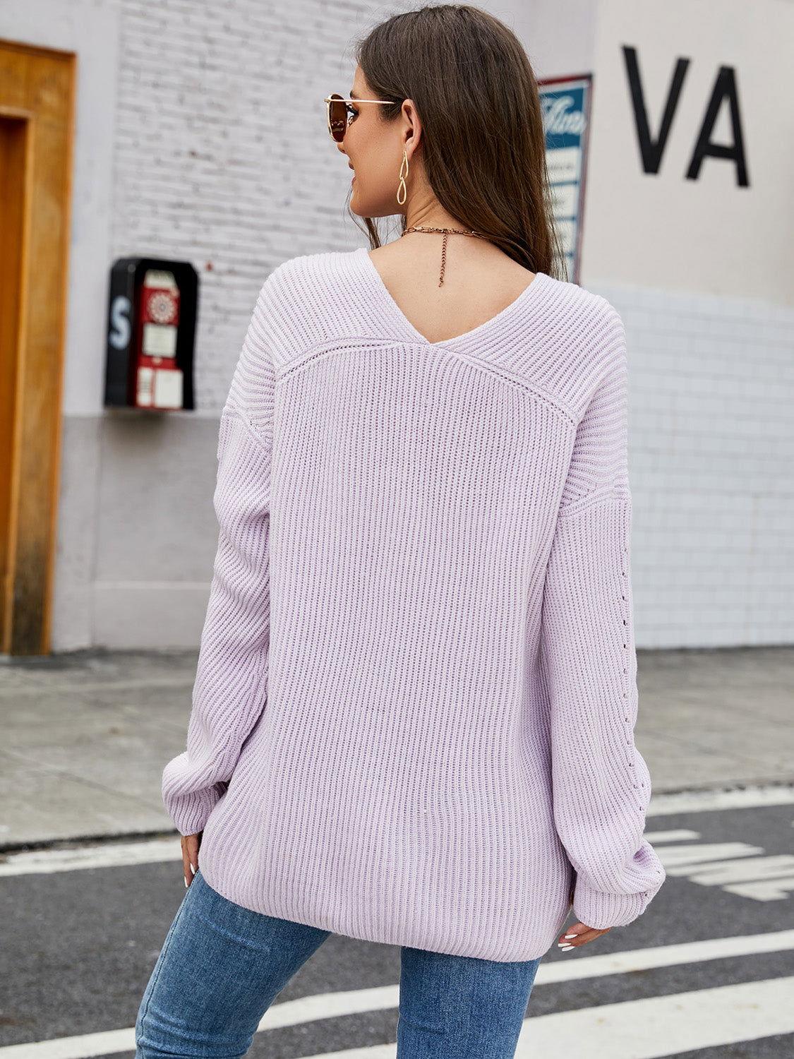 V-Neck Rib-Knit Top - Clothes For Her Online Store