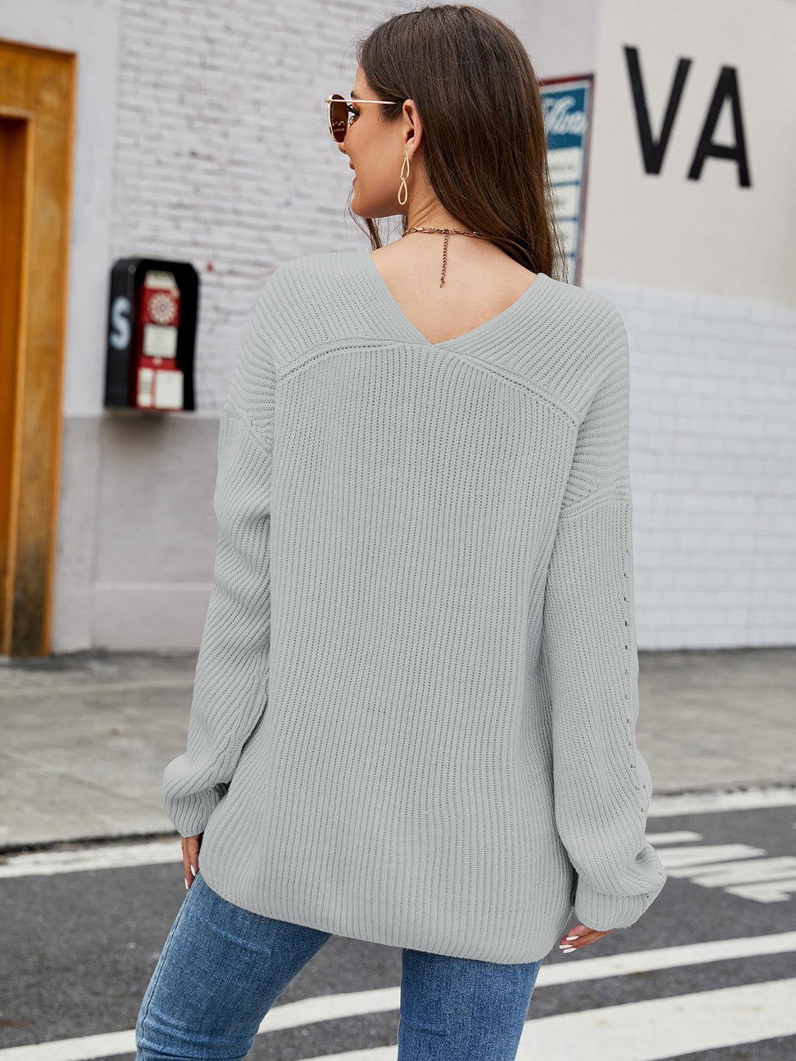 V-Neck Rib-Knit Top - Clothes For Her Online Store