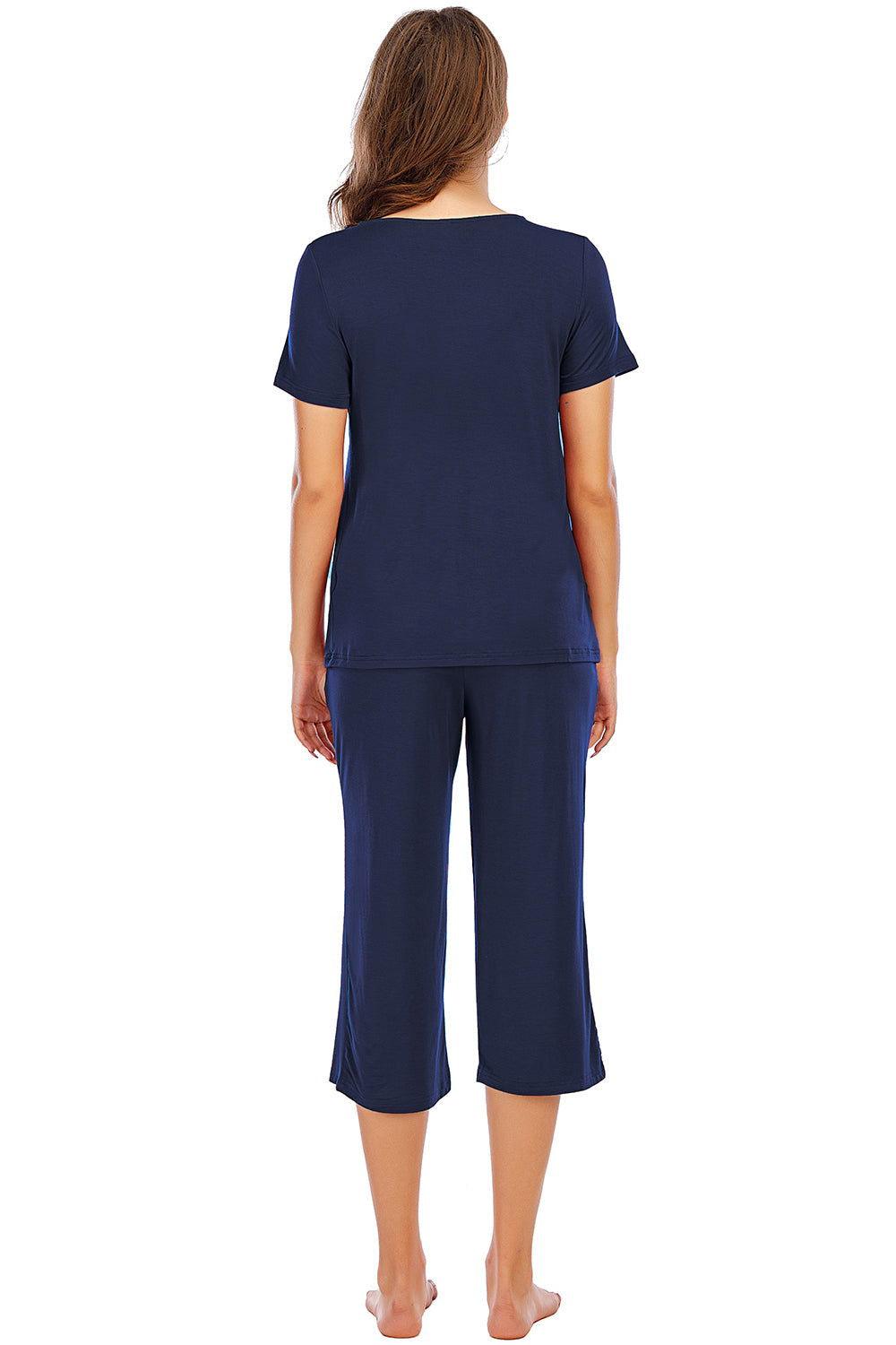 V-Neck Short Sleeve Top and Pants Lounge Set - Clothes For Her Online Store