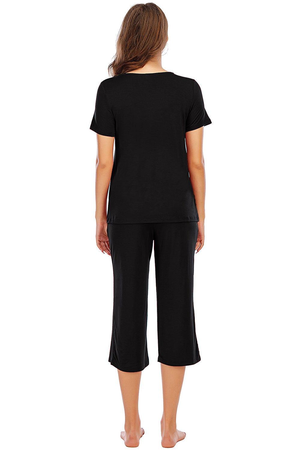 V-Neck Short Sleeve Top and Pants Lounge Set - Clothes For Her Online Store