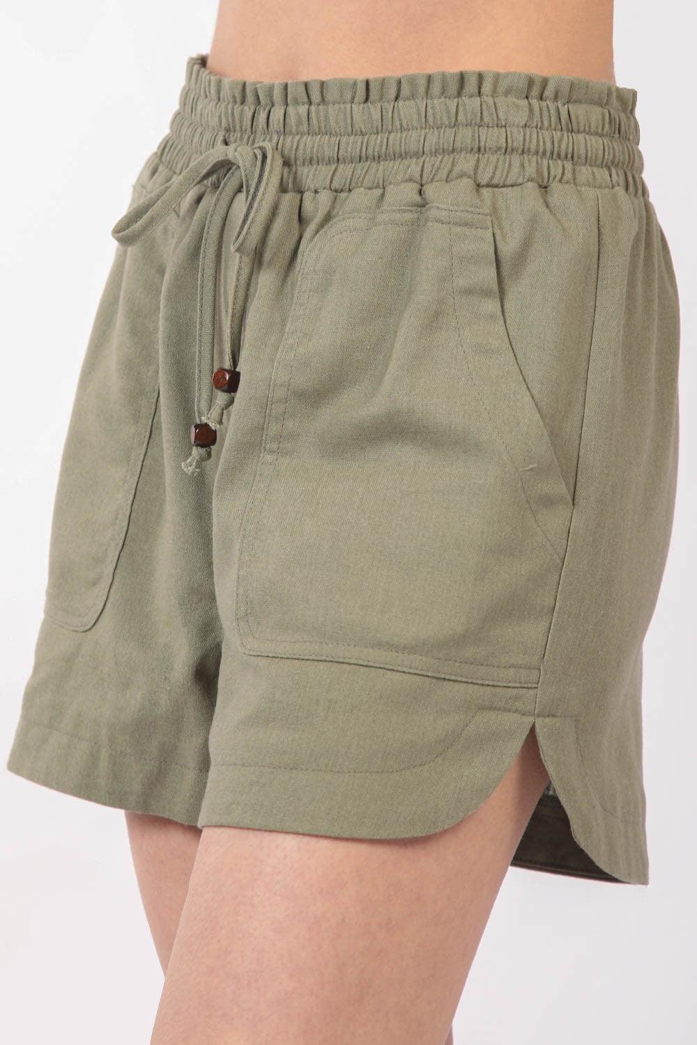 VERY J Drawstring Elastic Waist Linen Shorts - Clothes For Her Online Store