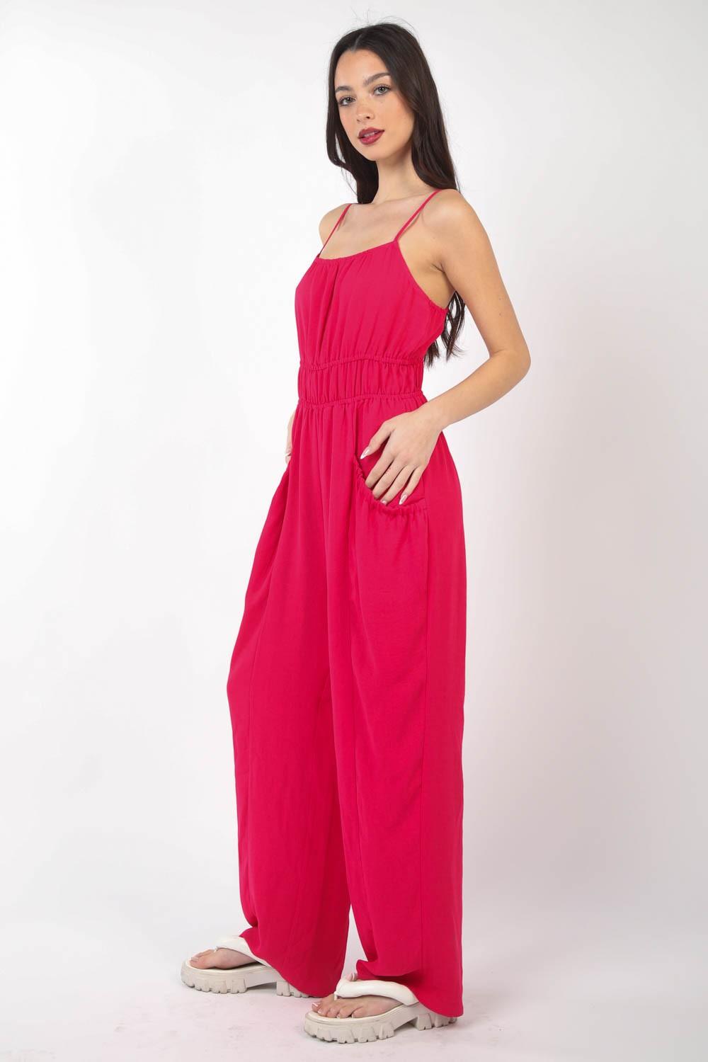 VERY J Pintuck Detail Woven Sleeveless Jumpsuit - Clothes For Her Online Store