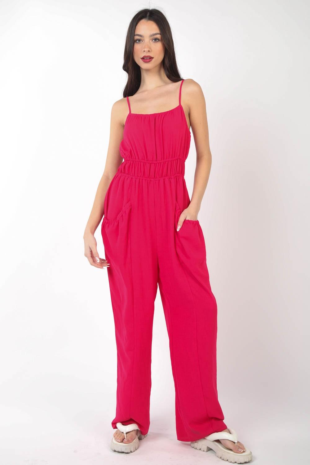 VERY J Pintuck Detail Woven Sleeveless Jumpsuit - Clothes For Her Online Store