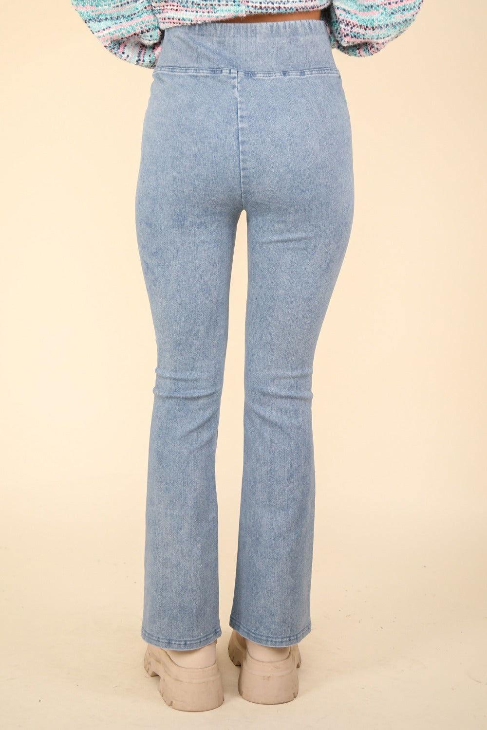 VERY J Washed Denim Stretchy Crossover Waist Leggings - Clothes For Her Online Store