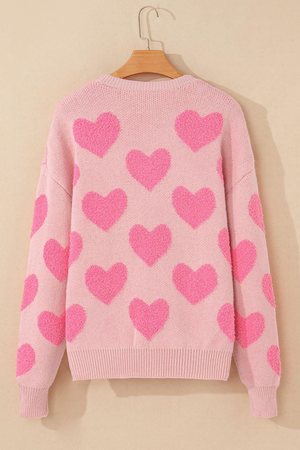 Valentine's Day Heart Jacquard Round Neck Sweater - Clothes For Her Online Store