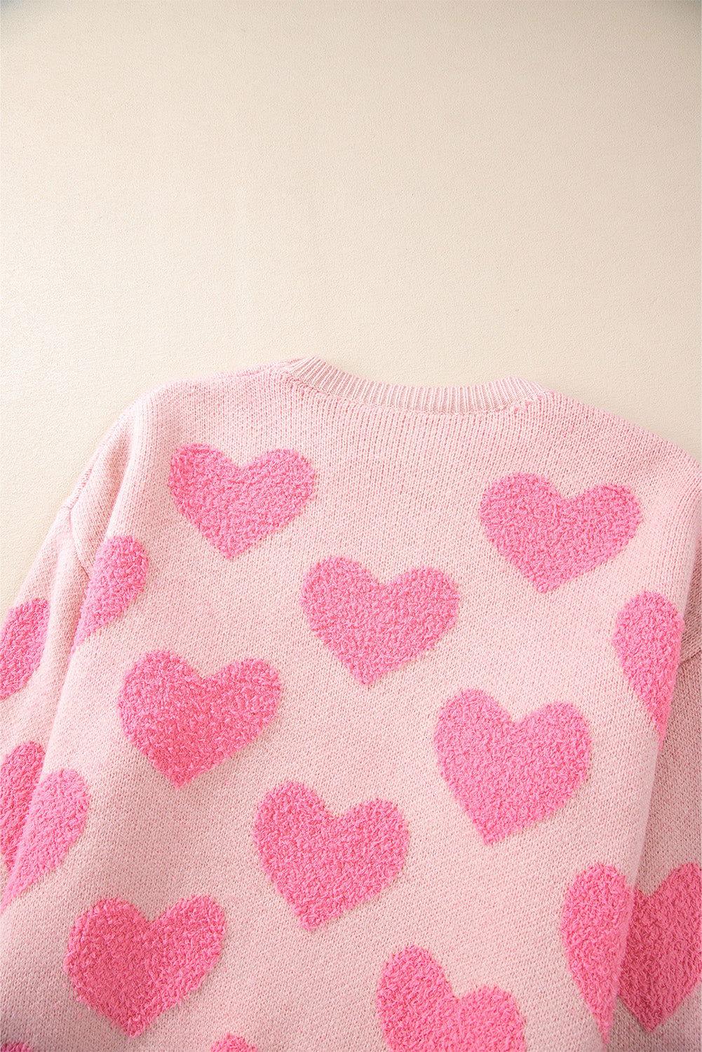 Valentine's Day Heart Jacquard Round Neck Sweater - Clothes For Her Online Store