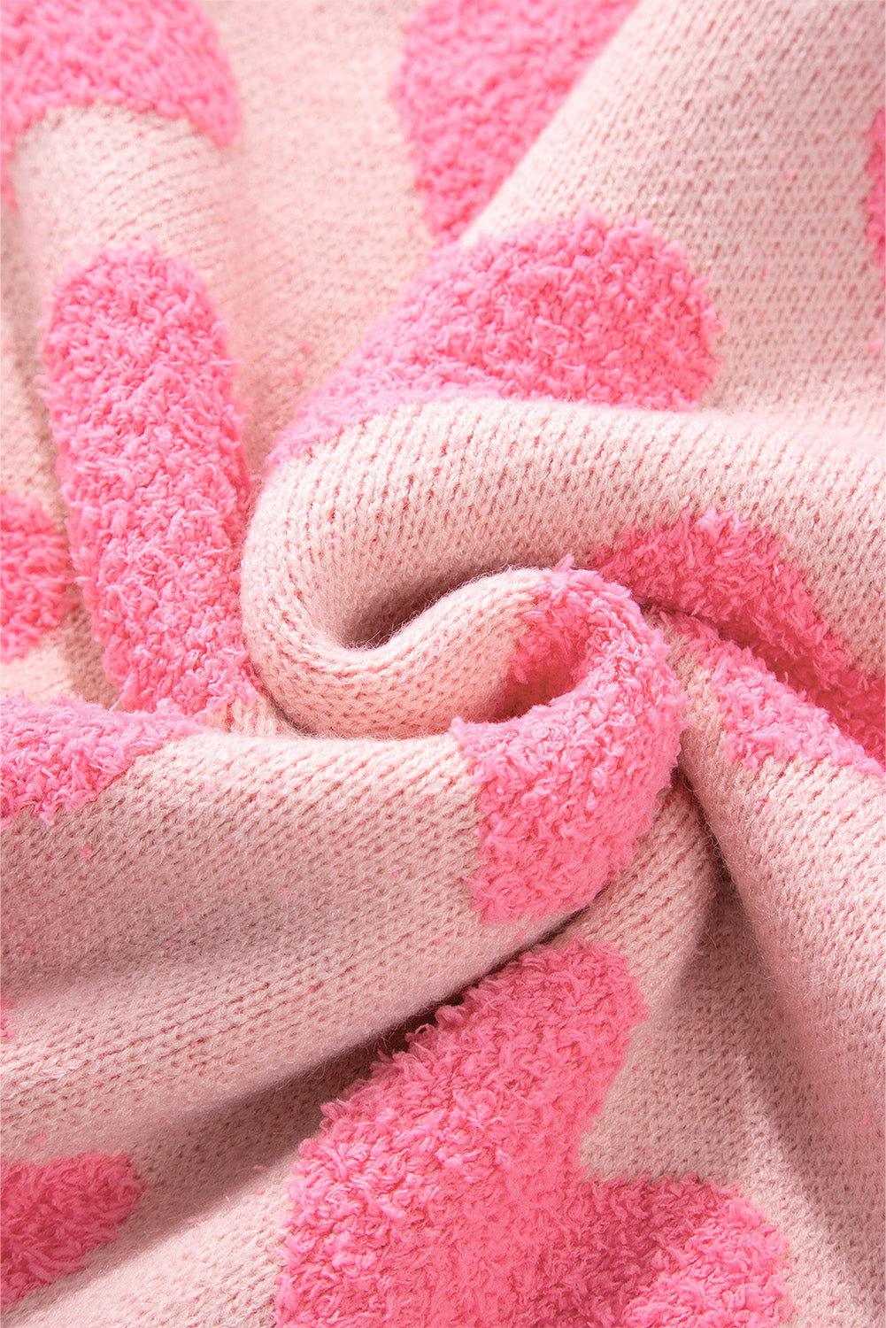 Valentine's Day Heart Jacquard Round Neck Sweater - Clothes For Her Online Store