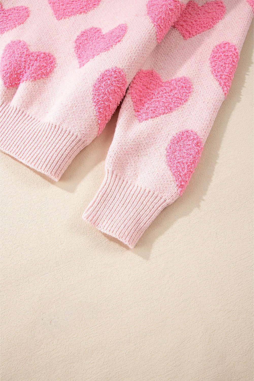 Valentine's Day Heart Jacquard Round Neck Sweater - Clothes For Her Online Store