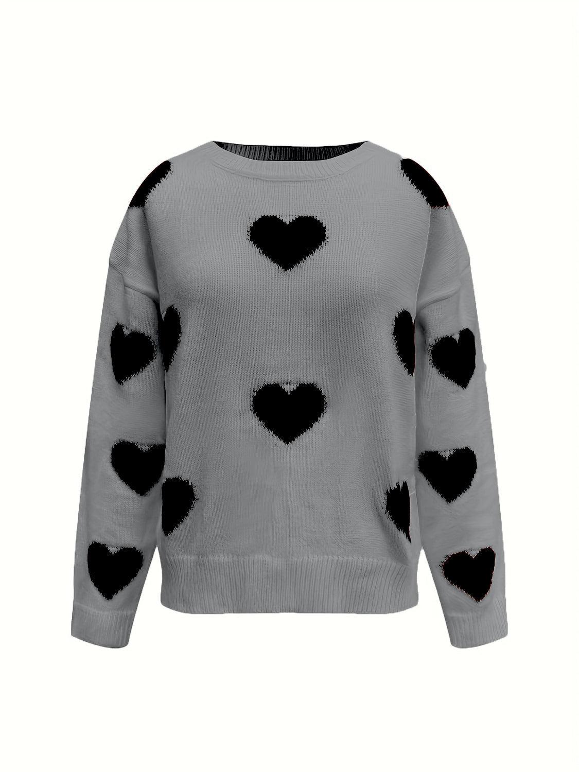 Valentine’s Day Heart Round Neck Long Sleeve Sweater - Clothes For Her Online Store
