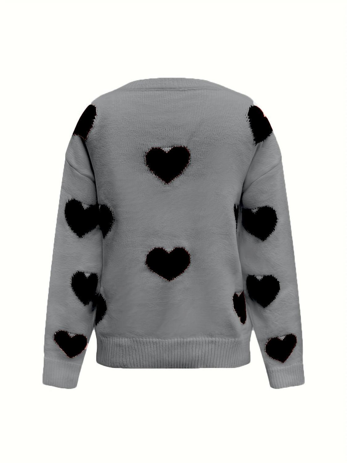 Valentine’s Day Heart Round Neck Long Sleeve Sweater - Clothes For Her Online Store
