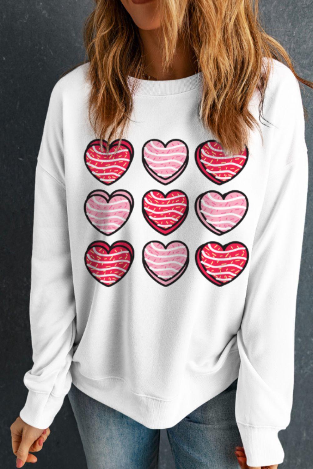 Valentine's Day Heart Round Neck Long Sleeve Sweatshirt - Clothes For Her Online Store