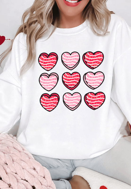 Valentine's Day Heart Round Neck Long Sleeve Sweatshirt - Clothes For Her Online Store