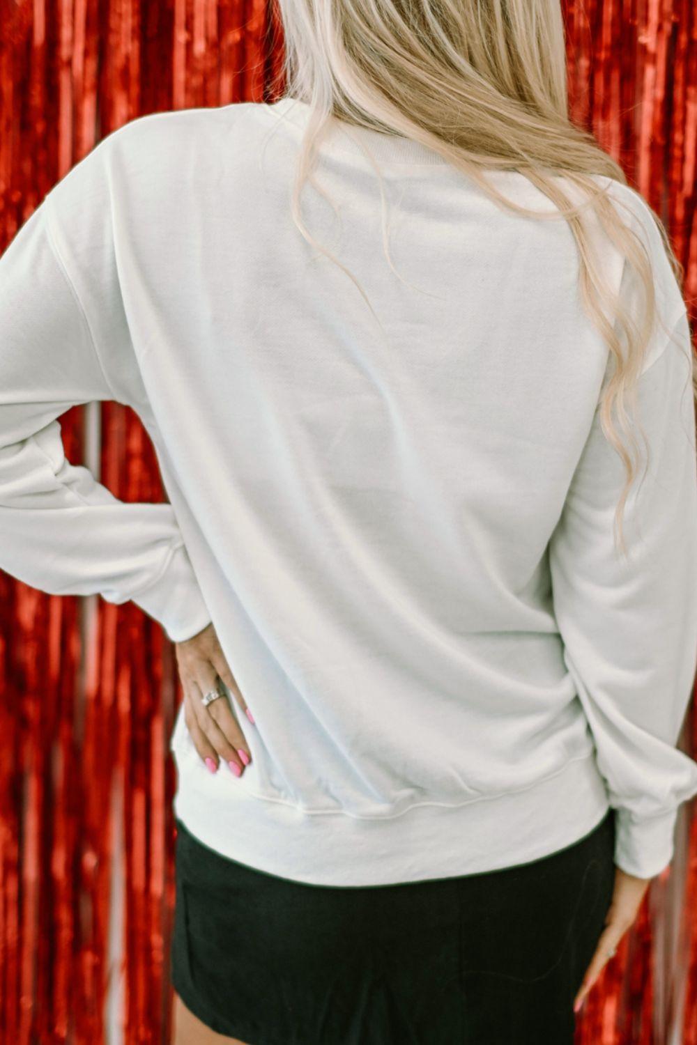 Valentine’s Day XOXO Glitter Round Neck Sweatshirt - Clothes For Her Online Store