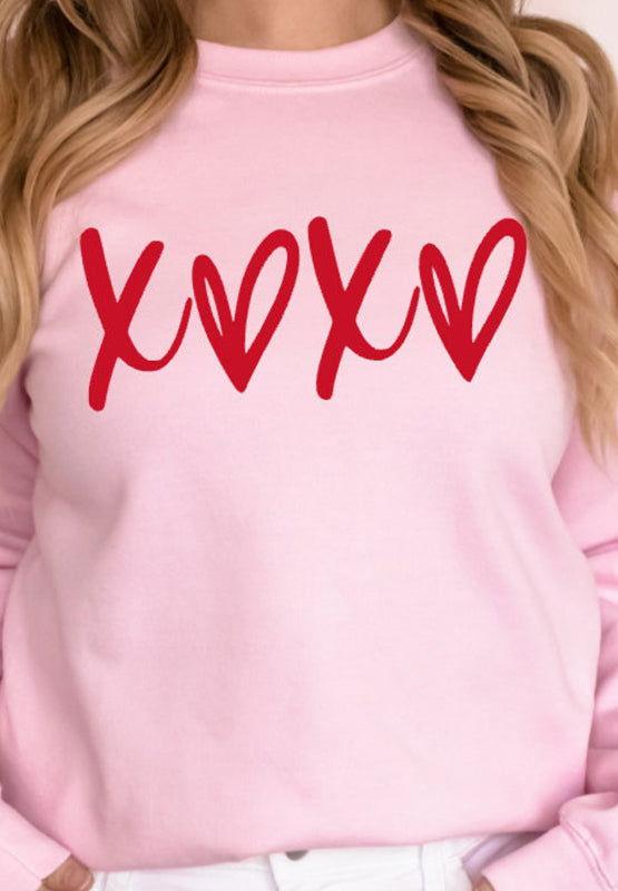 Valentine’s Day XOXO Round Neck Drop Shoulder Sweatshirt - Clothes For Her Online Store