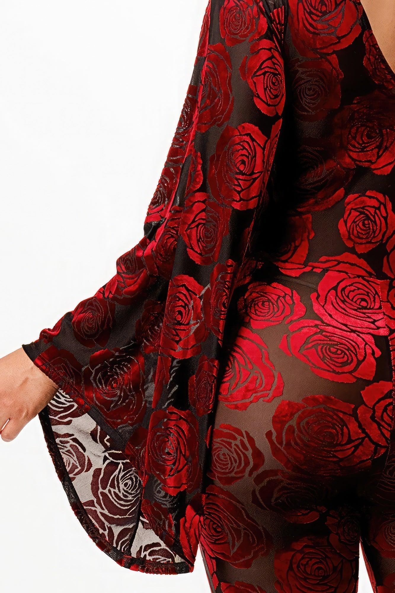 Velvet Flocking Jumpsuit/bell Sleeve - Clothes For Her Online Store