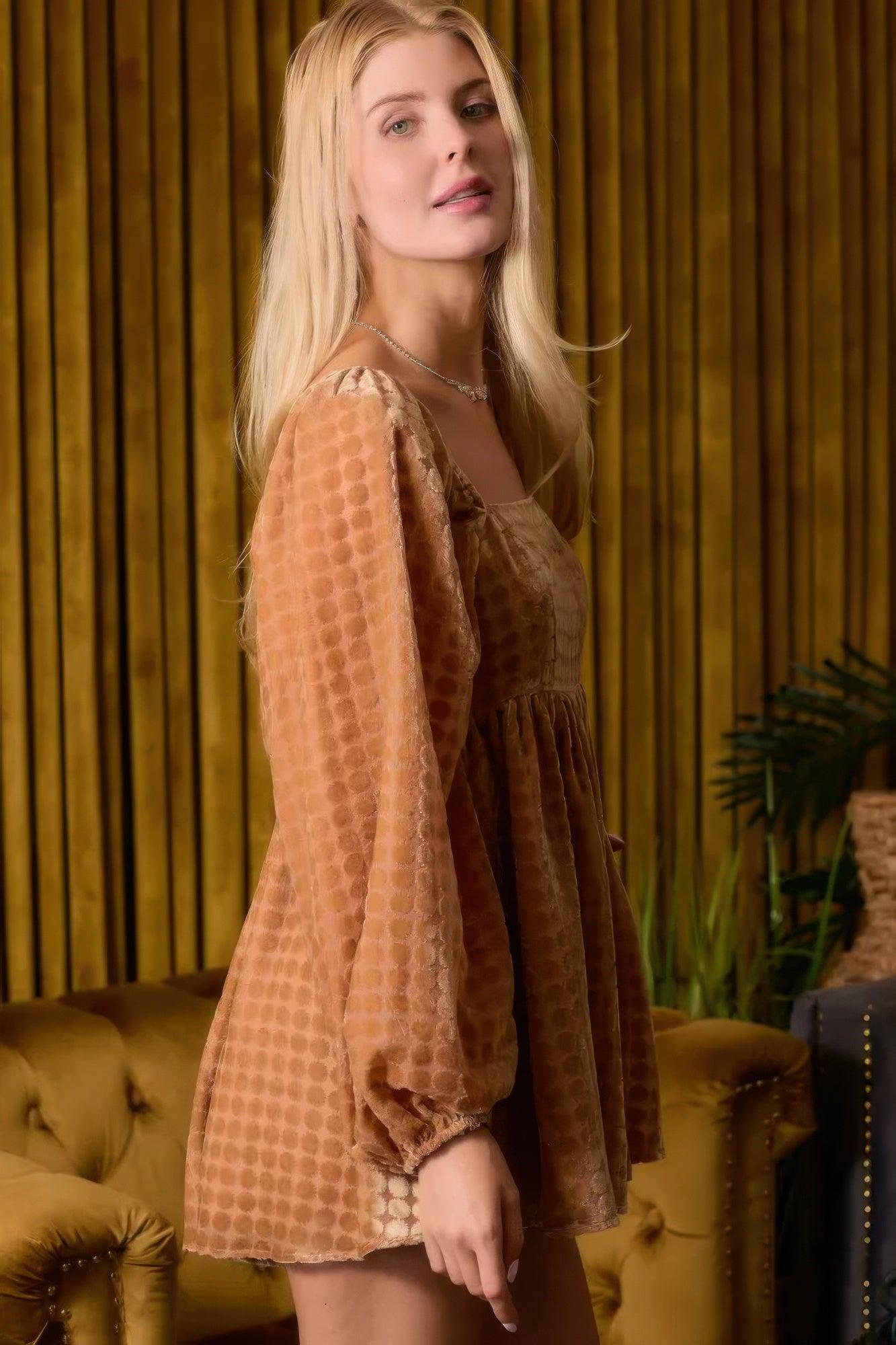 Velvet Long Sleeve Square Neck Flowy Romper - Clothes For Her Online Store