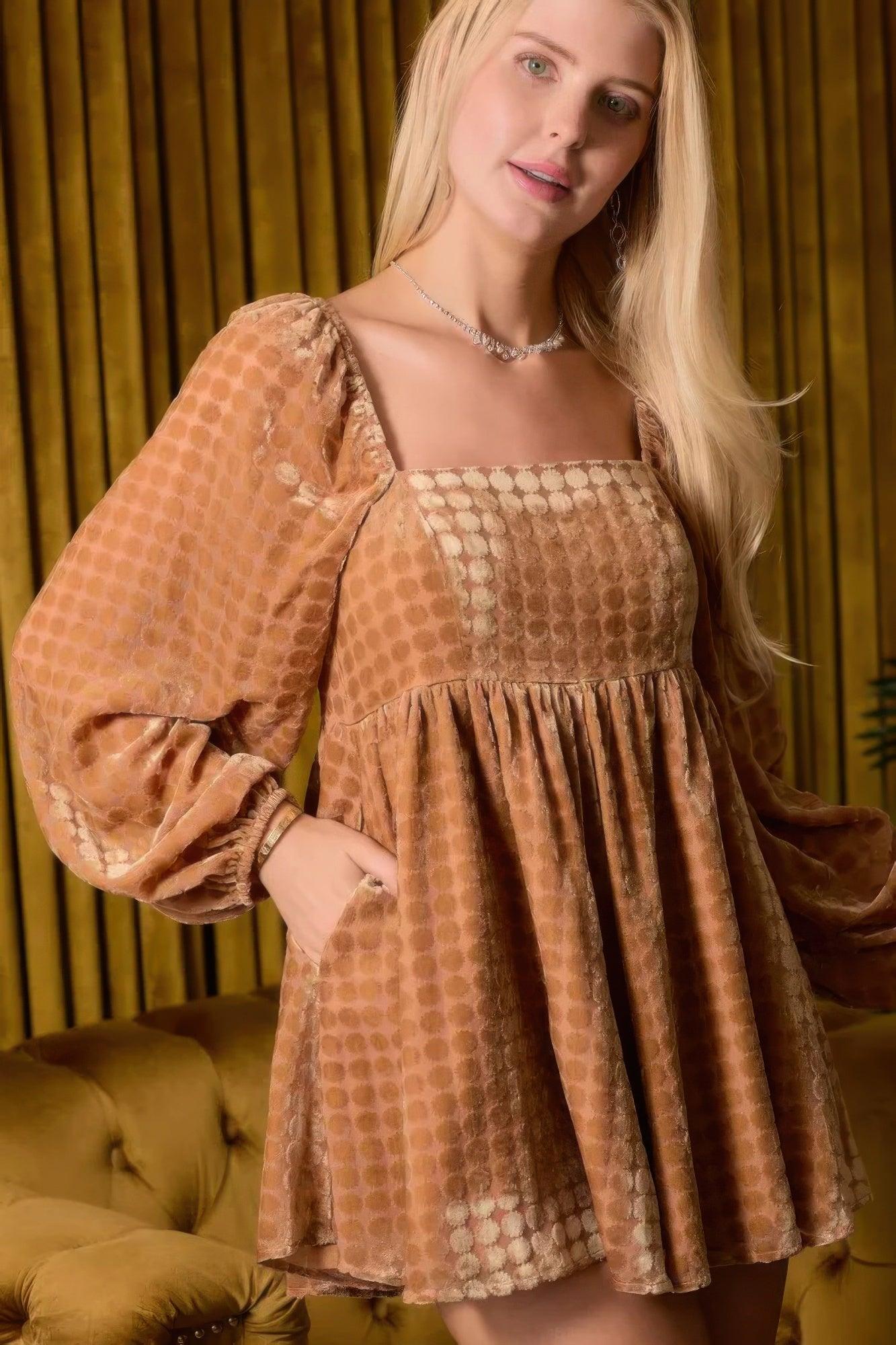 Velvet Long Sleeve Square Neck Flowy Romper - Clothes For Her Online Store