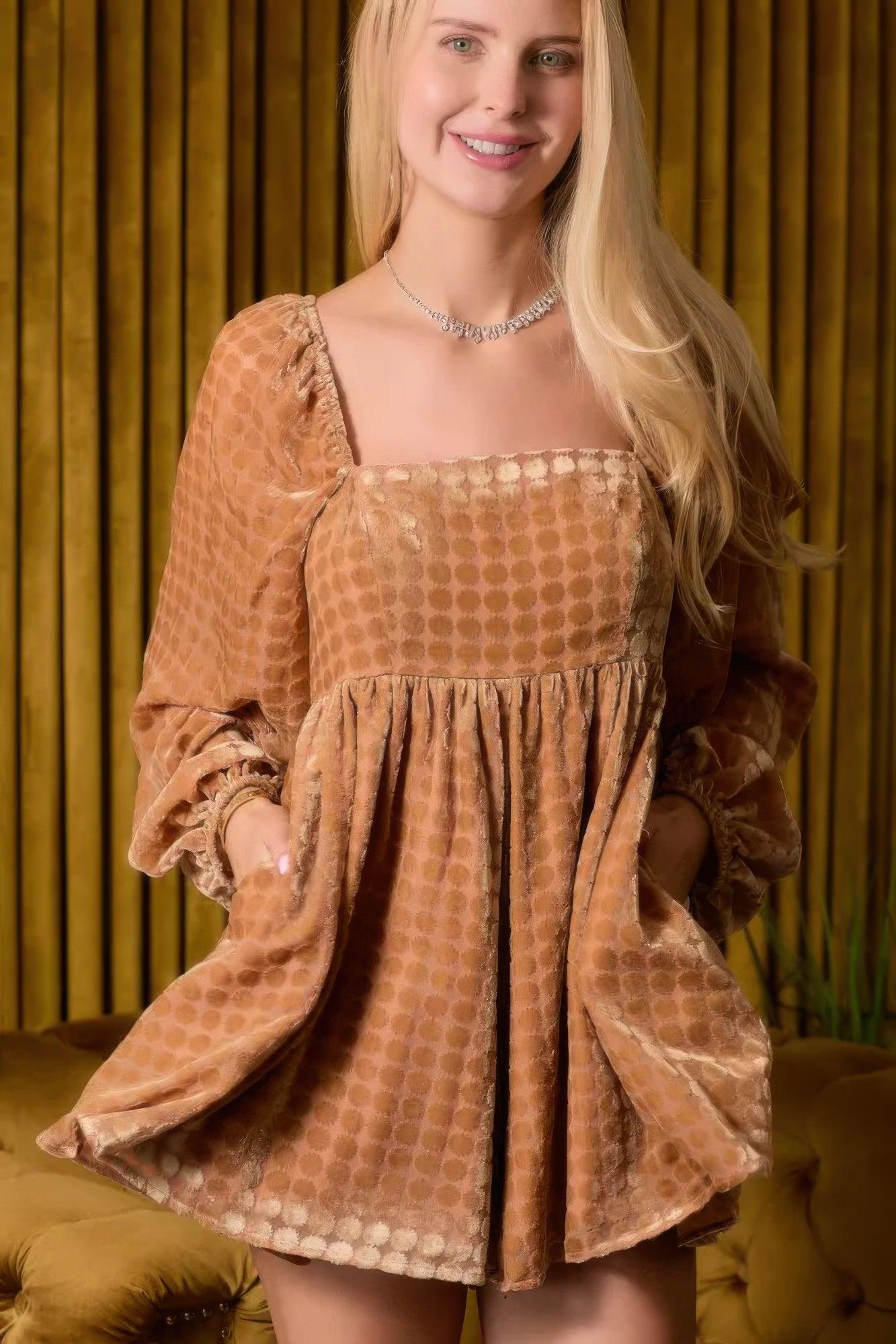 Velvet Long Sleeve Square Neck Flowy Romper - Clothes For Her Online Store