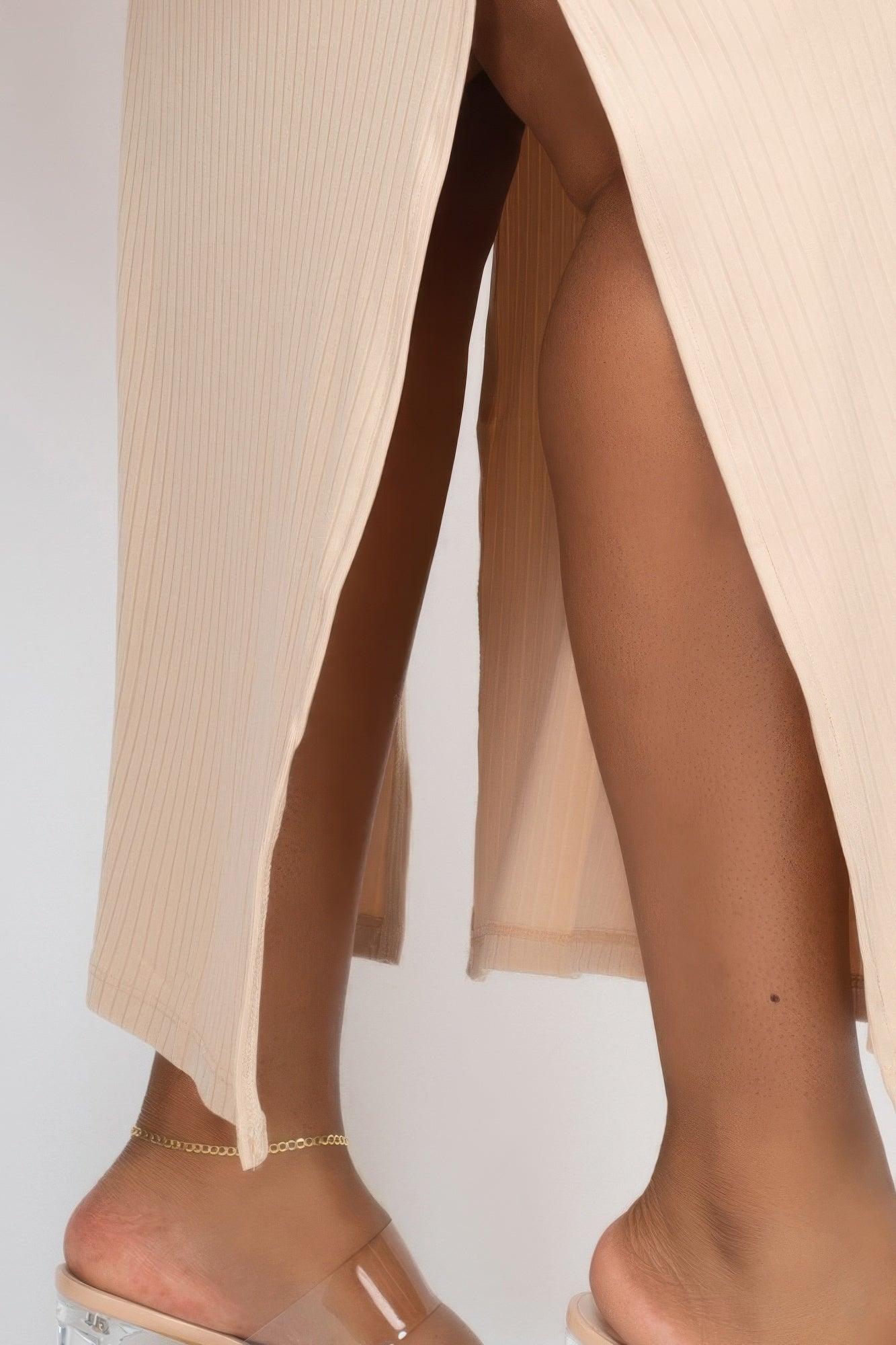 Plus Size Ribbed Side Slit Long Cami Maxi Dress - Clothes For Her Online Store