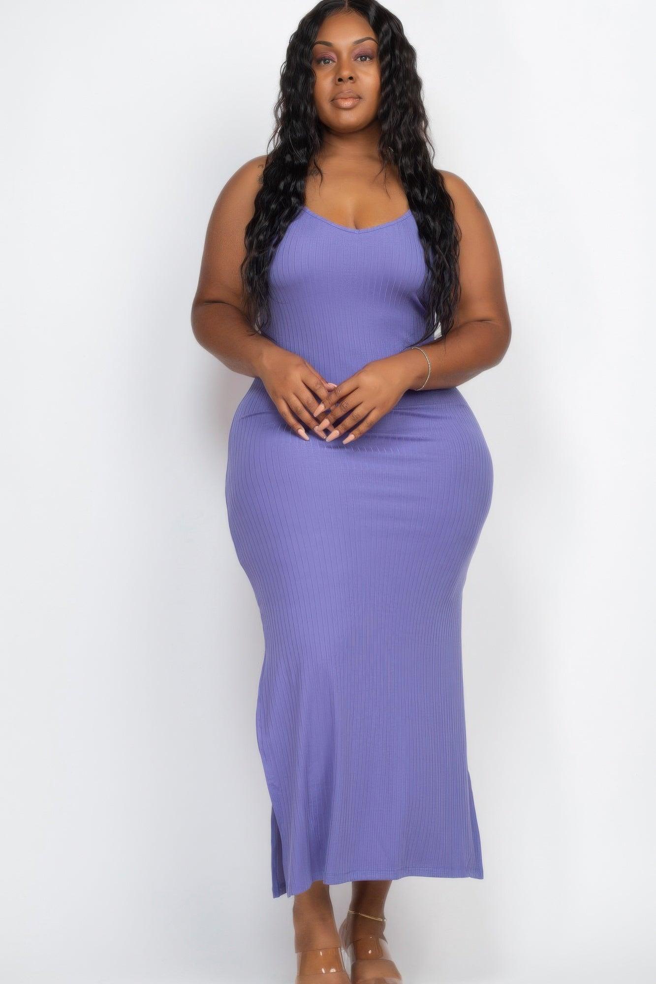 Plus Size Ribbed Side Slit Long Cami Maxi Dress - Clothes For Her Online Store