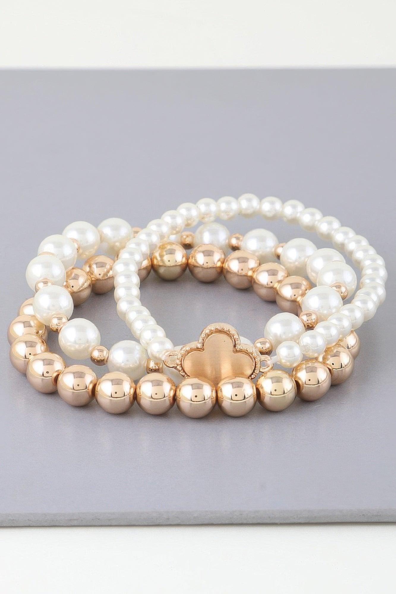 Triple Beaded Clover Bracelet - Clothes For Her Online Store