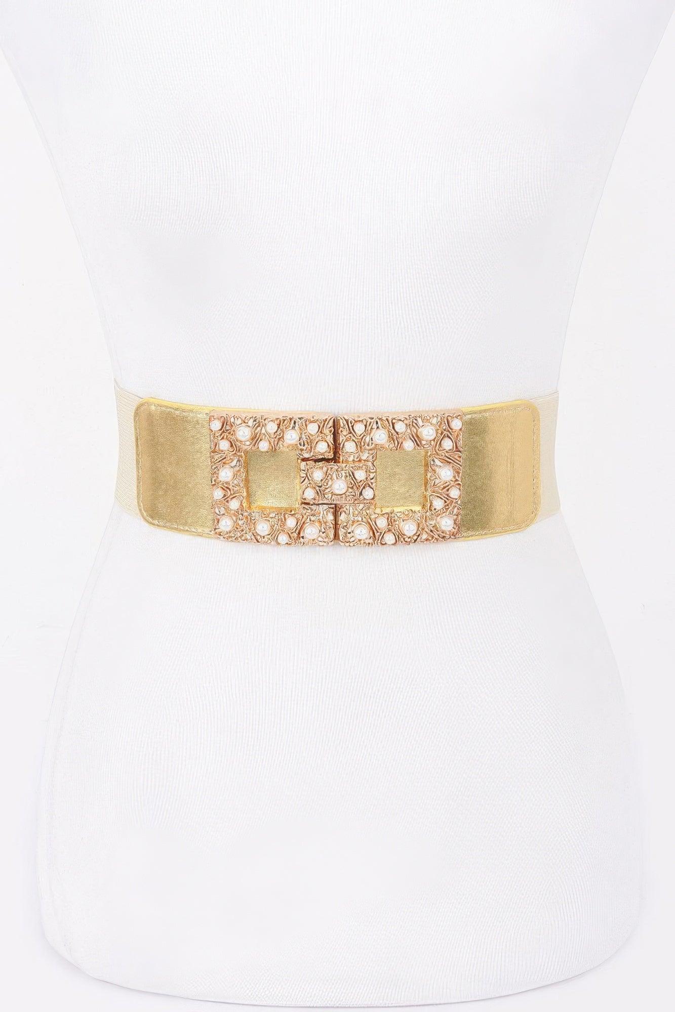 Pearl Metal Buckle Elastic Belt - Clothes For Her Online Store