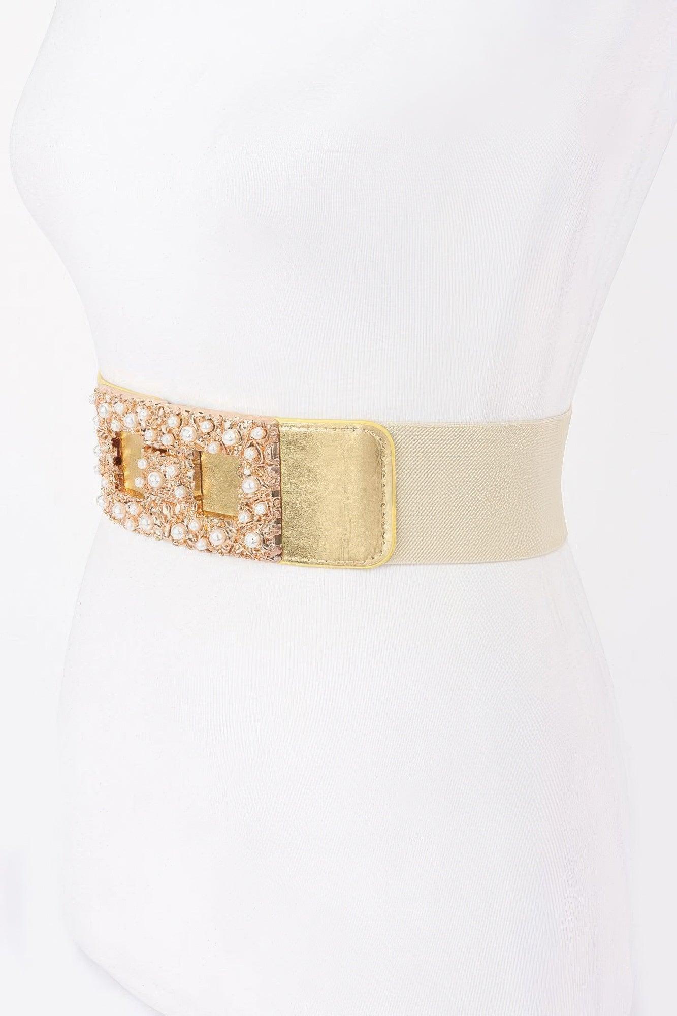 Pearl Metal Buckle Elastic Belt - Clothes For Her Online Store