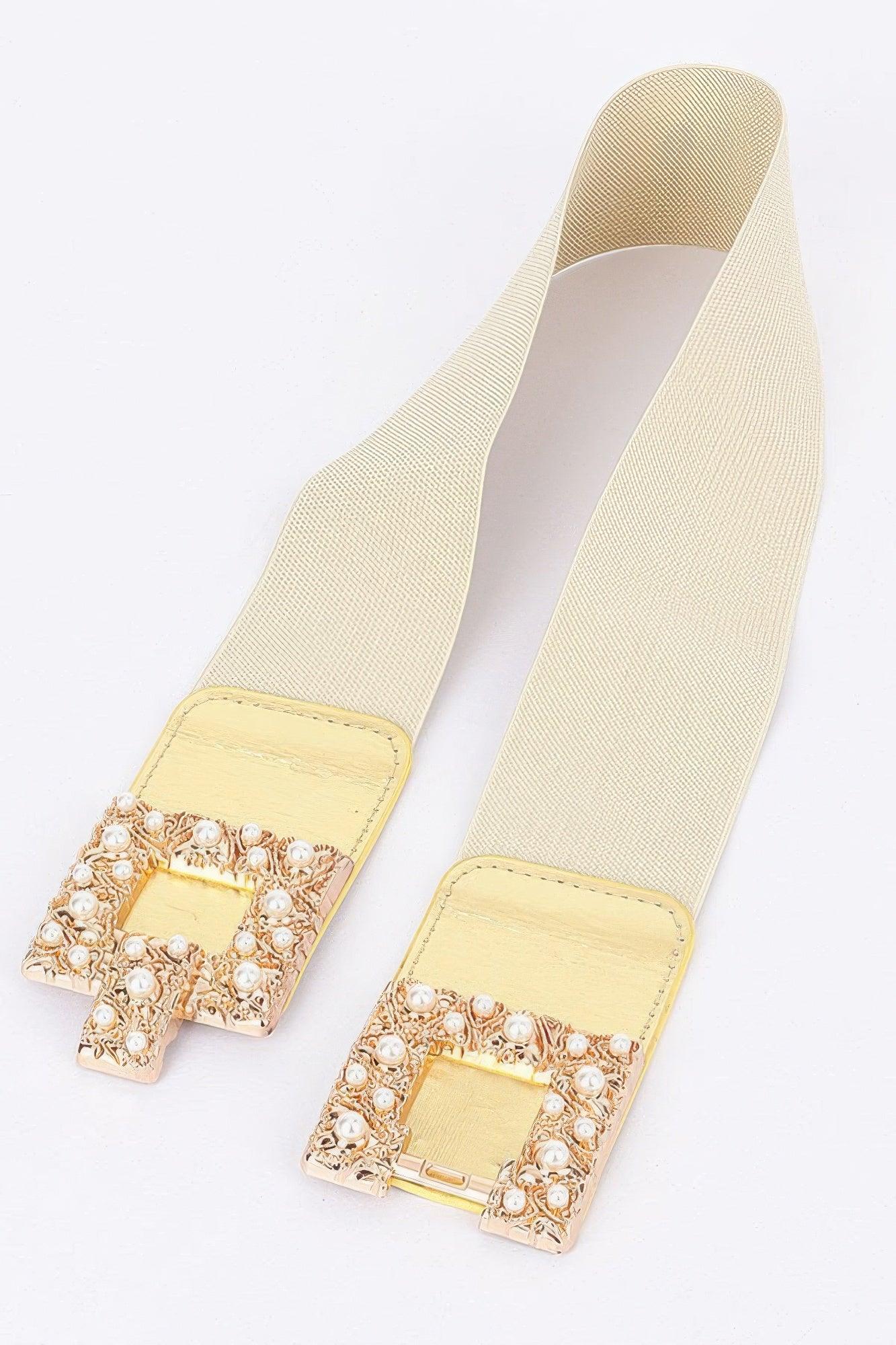 Pearl Metal Buckle Elastic Belt - Clothes For Her Online Store