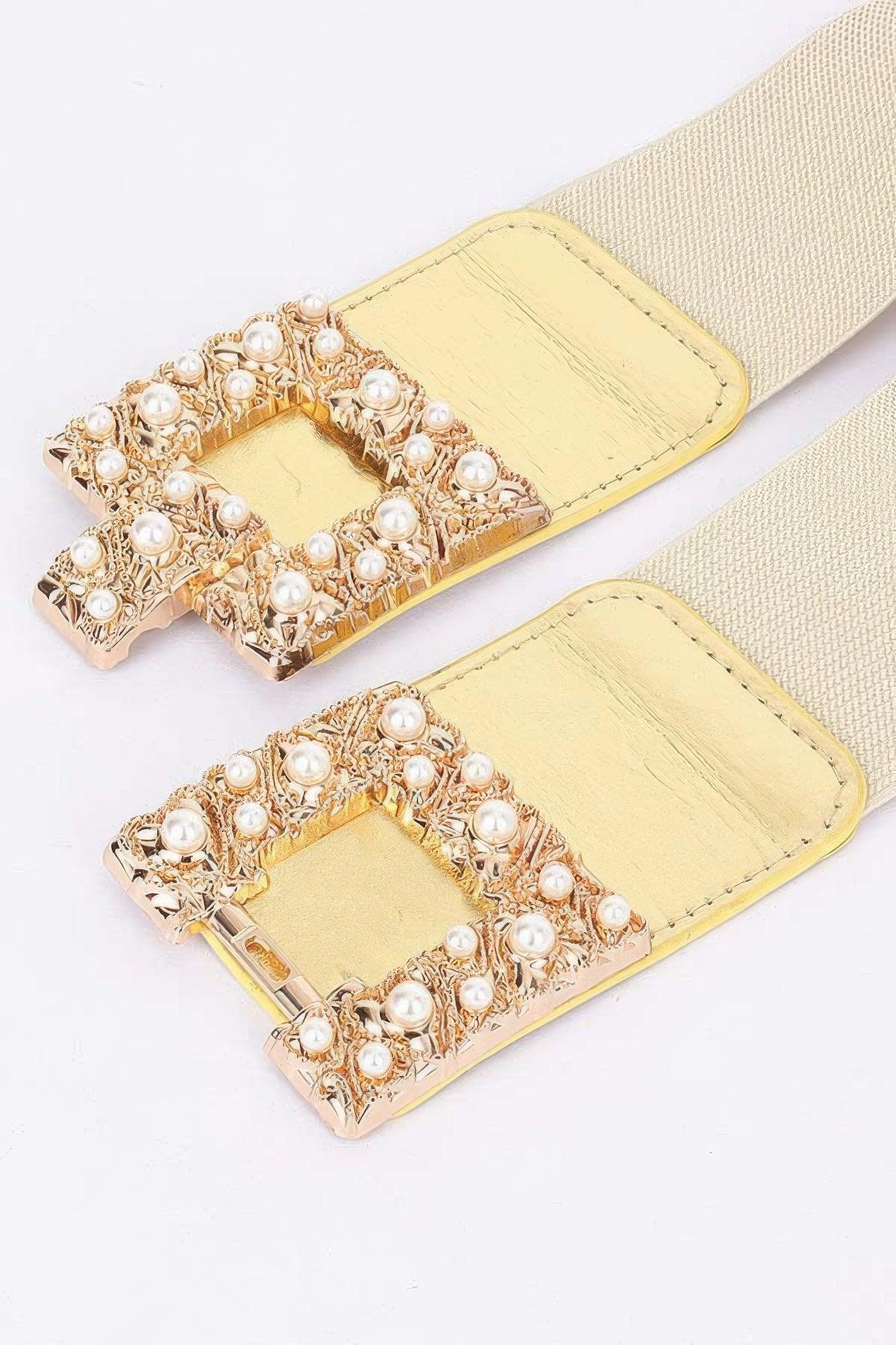 Pearl Metal Buckle Elastic Belt - Clothes For Her Online Store