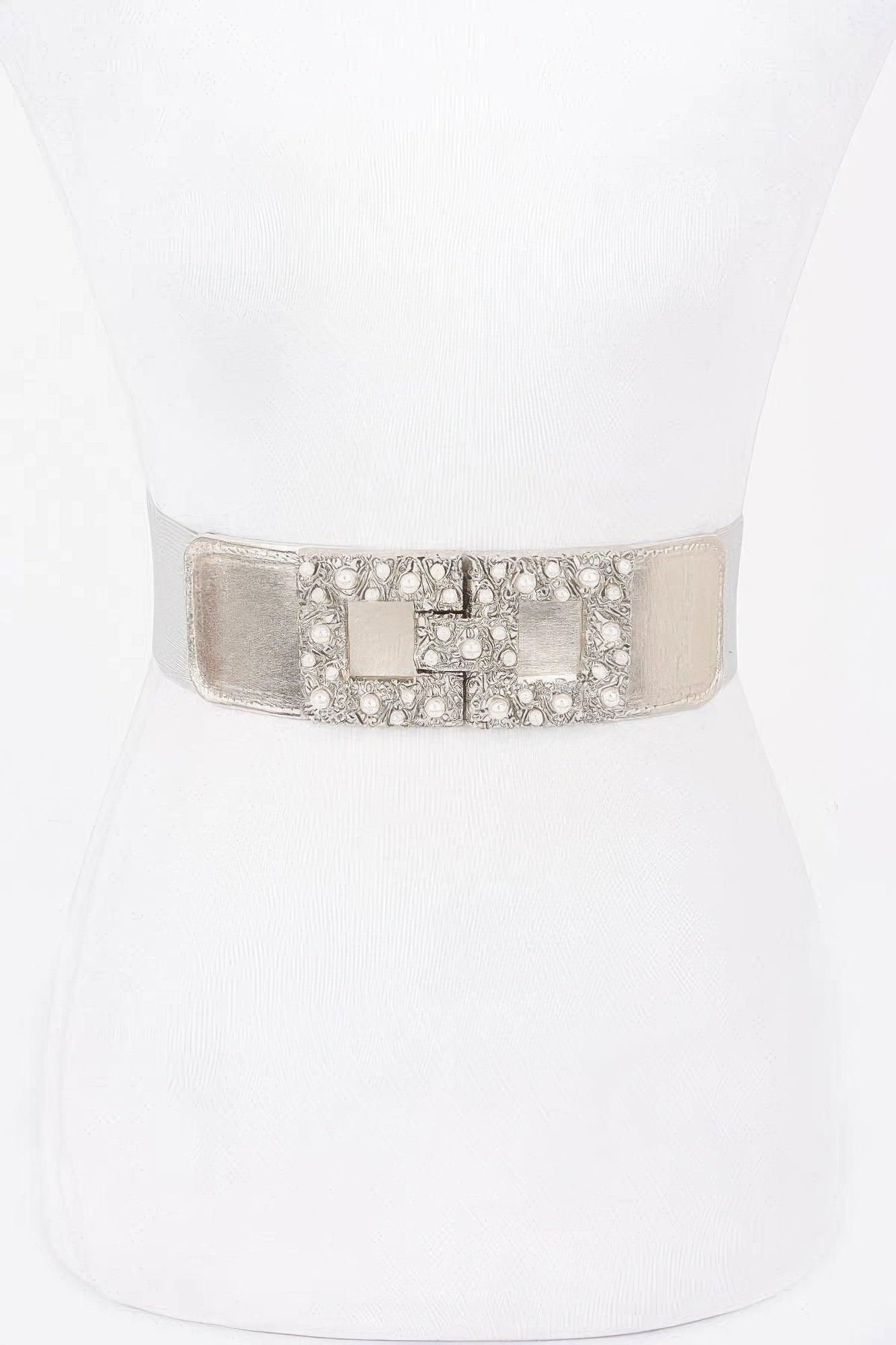 Pearl Metal Buckle Elastic Belt - Clothes For Her Online Store
