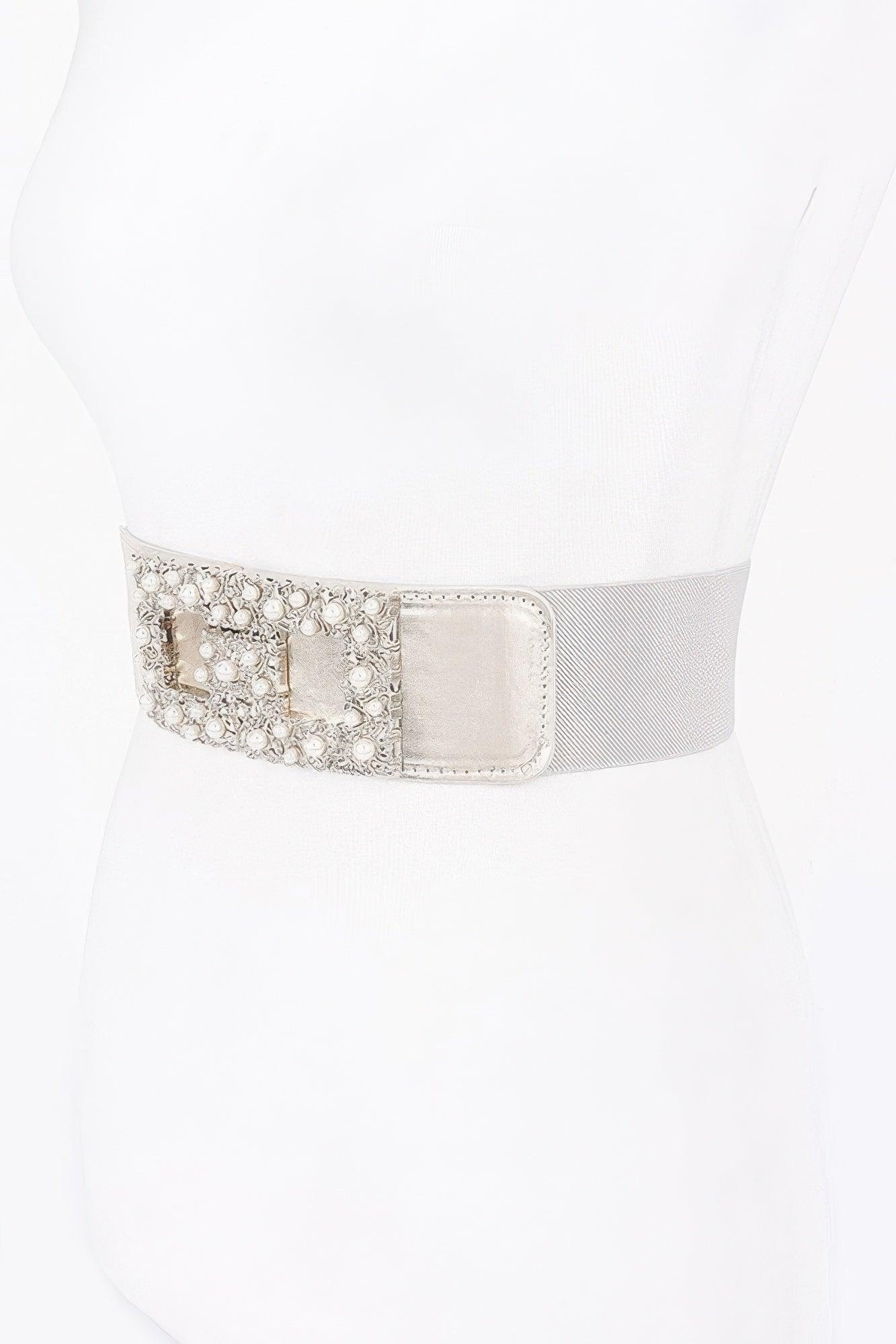 Pearl Metal Buckle Elastic Belt - Clothes For Her Online Store