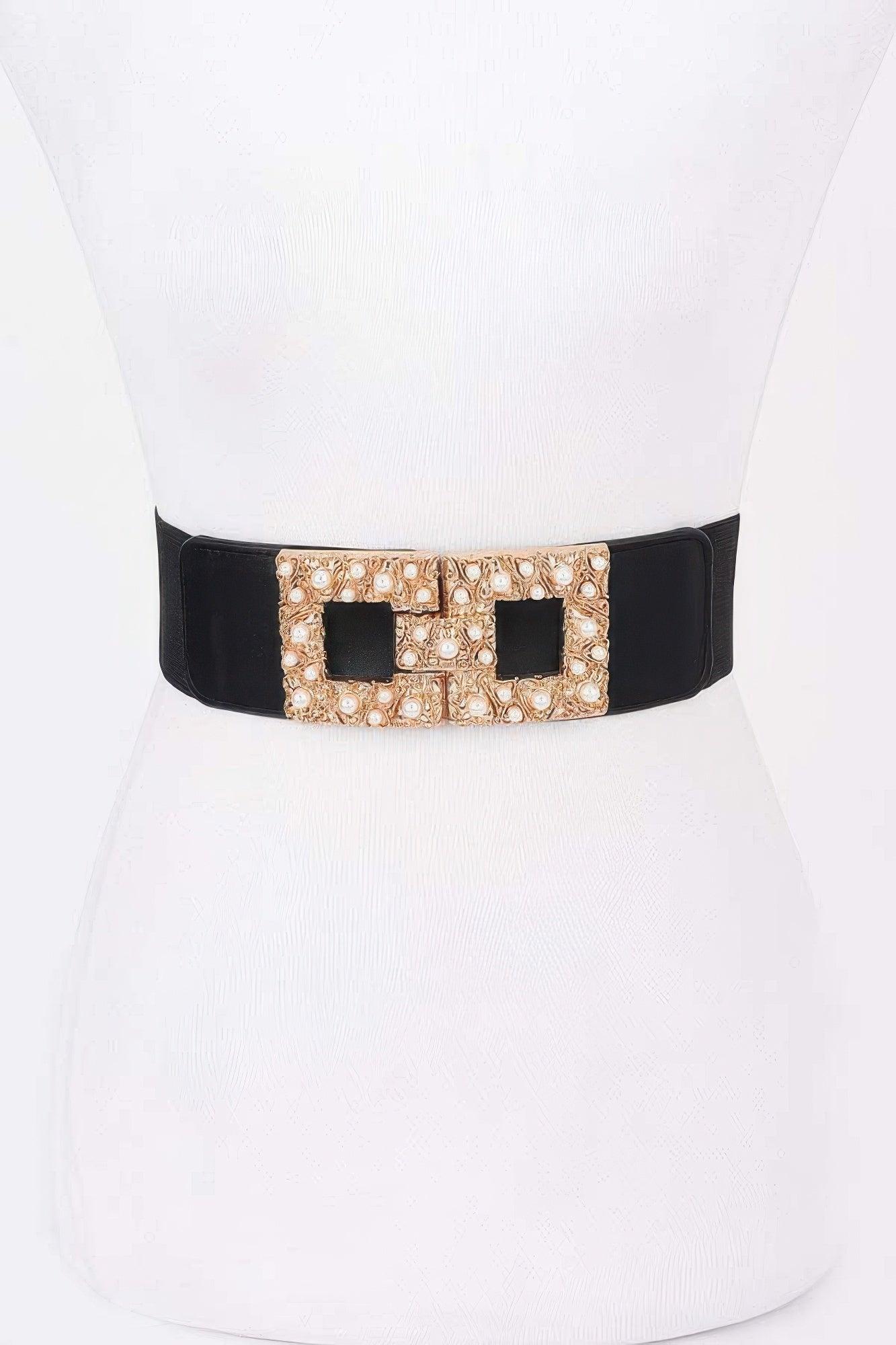 Pearl Metal Buckle Elastic Belt - Clothes For Her Online Store