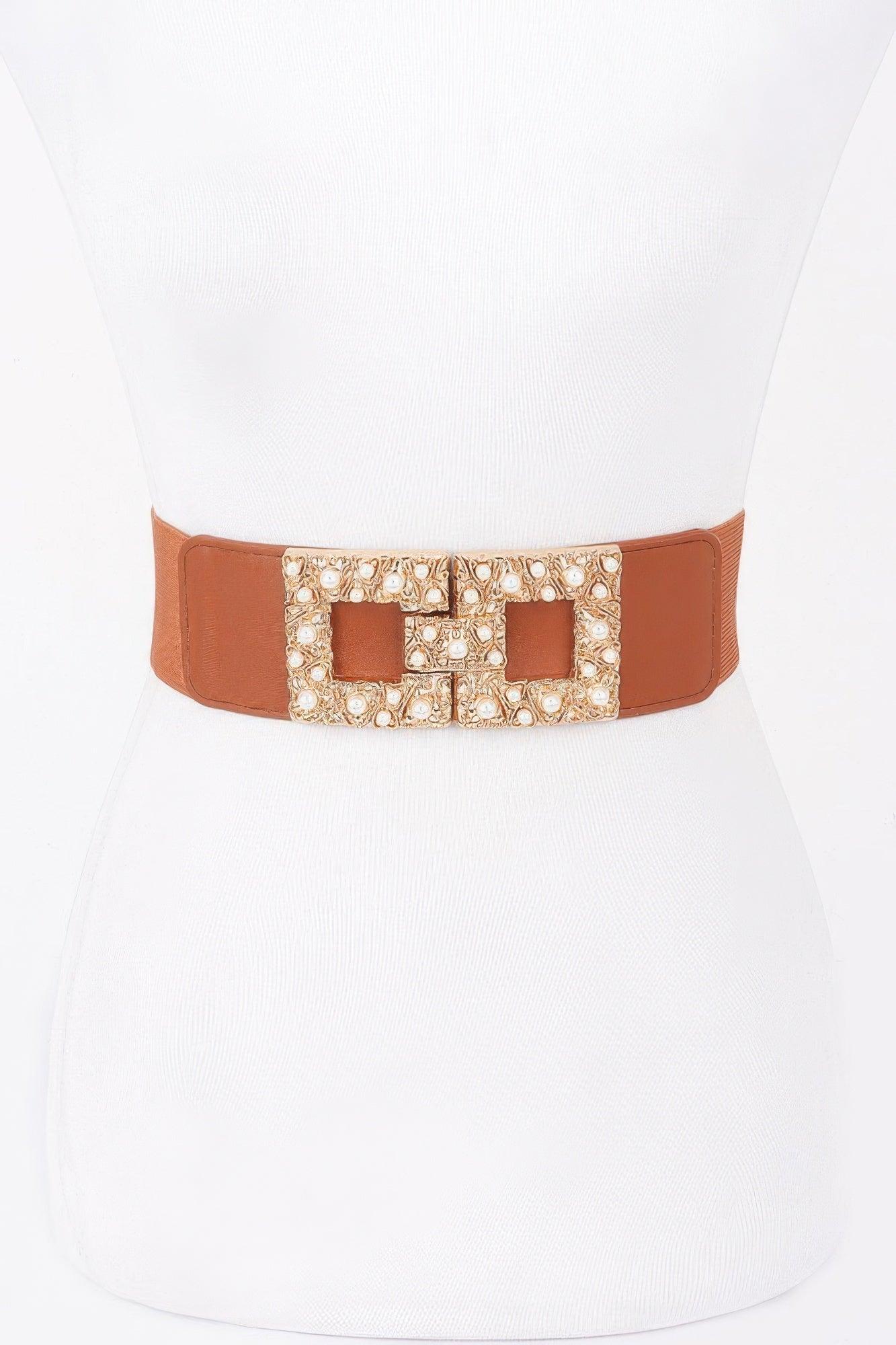 Pearl Metal Buckle Elastic Belt - Clothes For Her Online Store