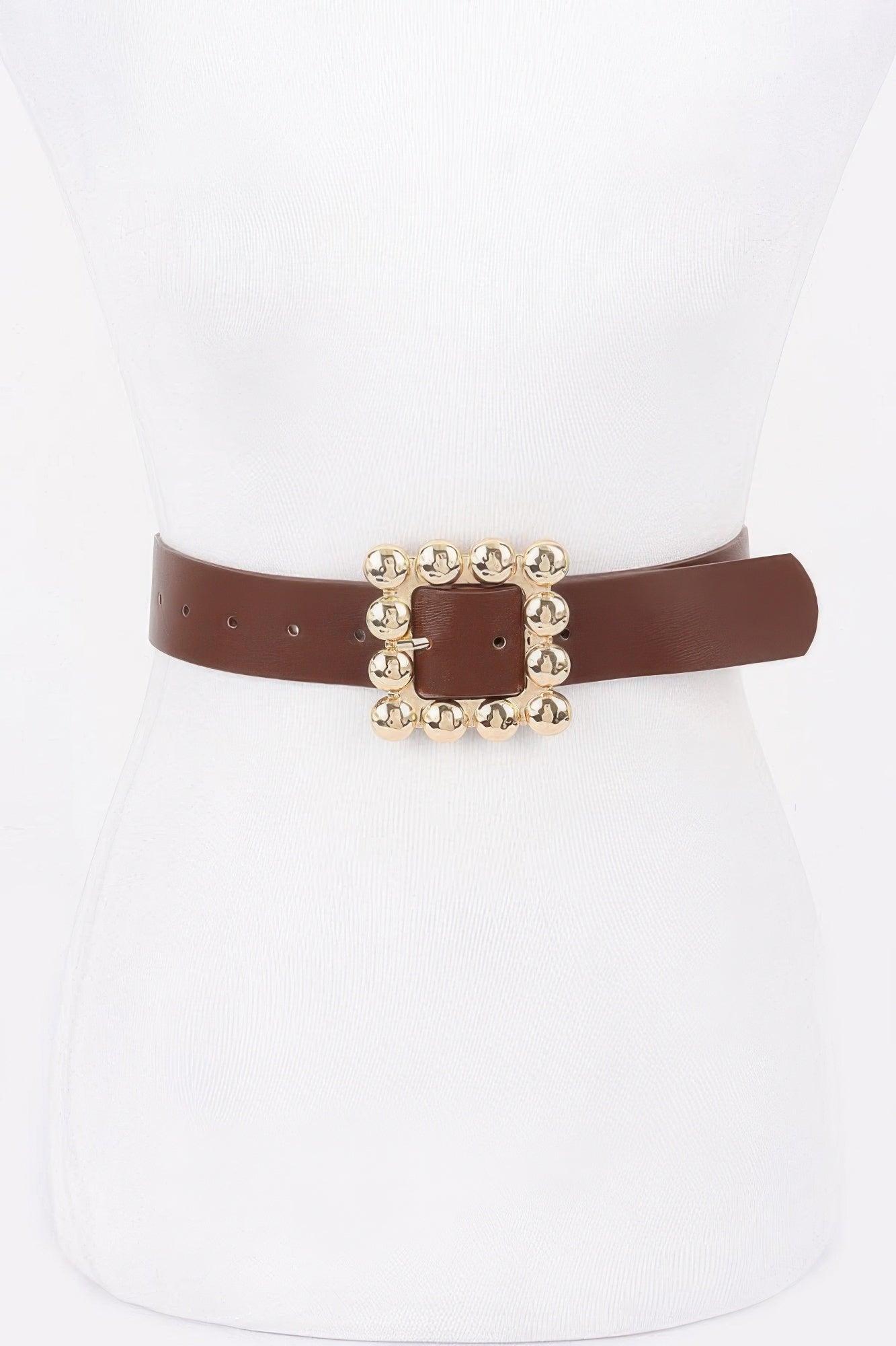 Metal Square Buckle Pu Belt - Clothes For Her Online Store