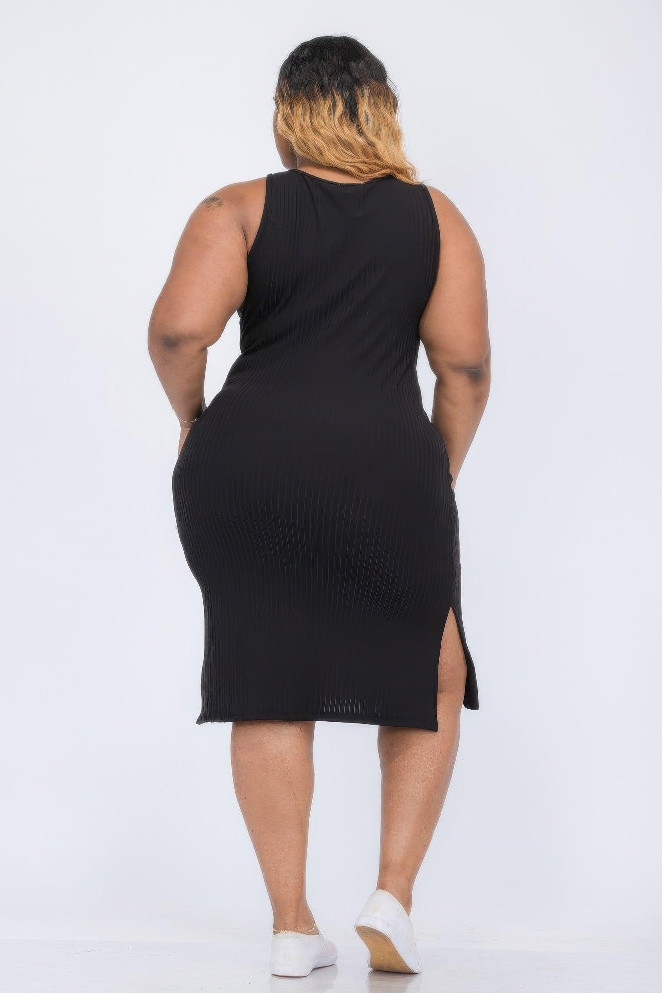 Plus Size Ribbed Side Slit Tank Midi Dress - Clothes For Her Online Store
