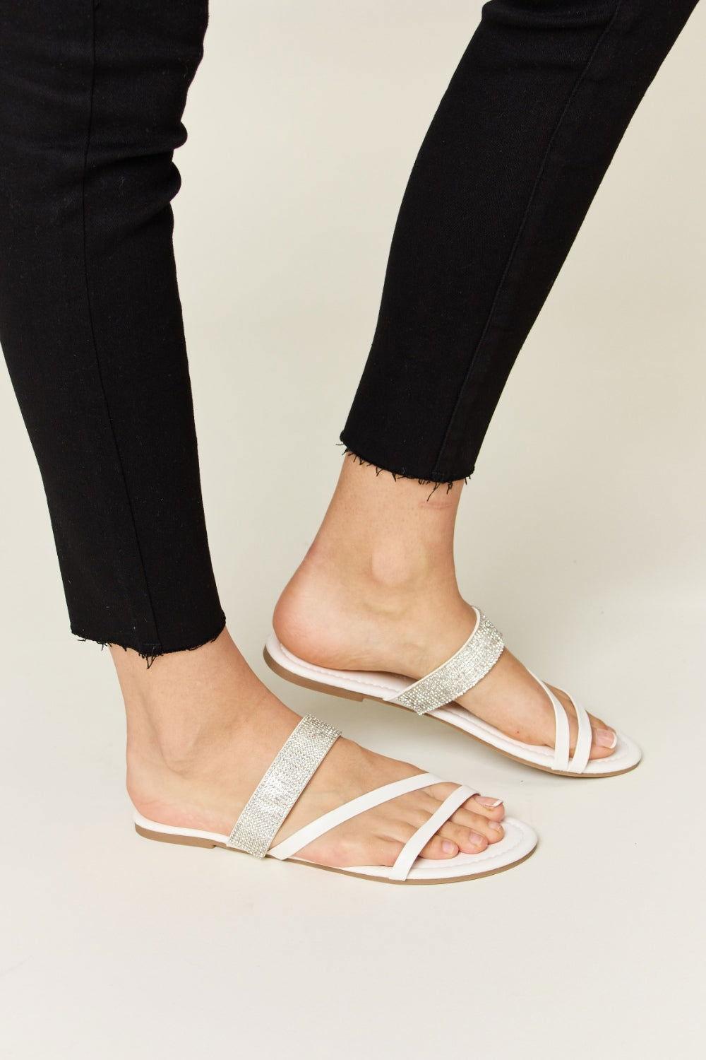 WILD DIVA Rhinestone Strappy Flat Sandals - Clothes For Her Online Store