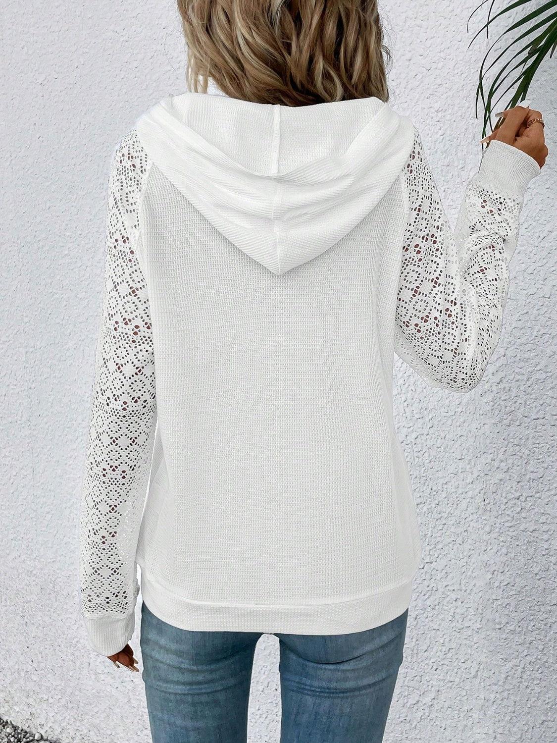 Waffle-Knit Long Sleeve Hoodie - Clothes For Her Online Store