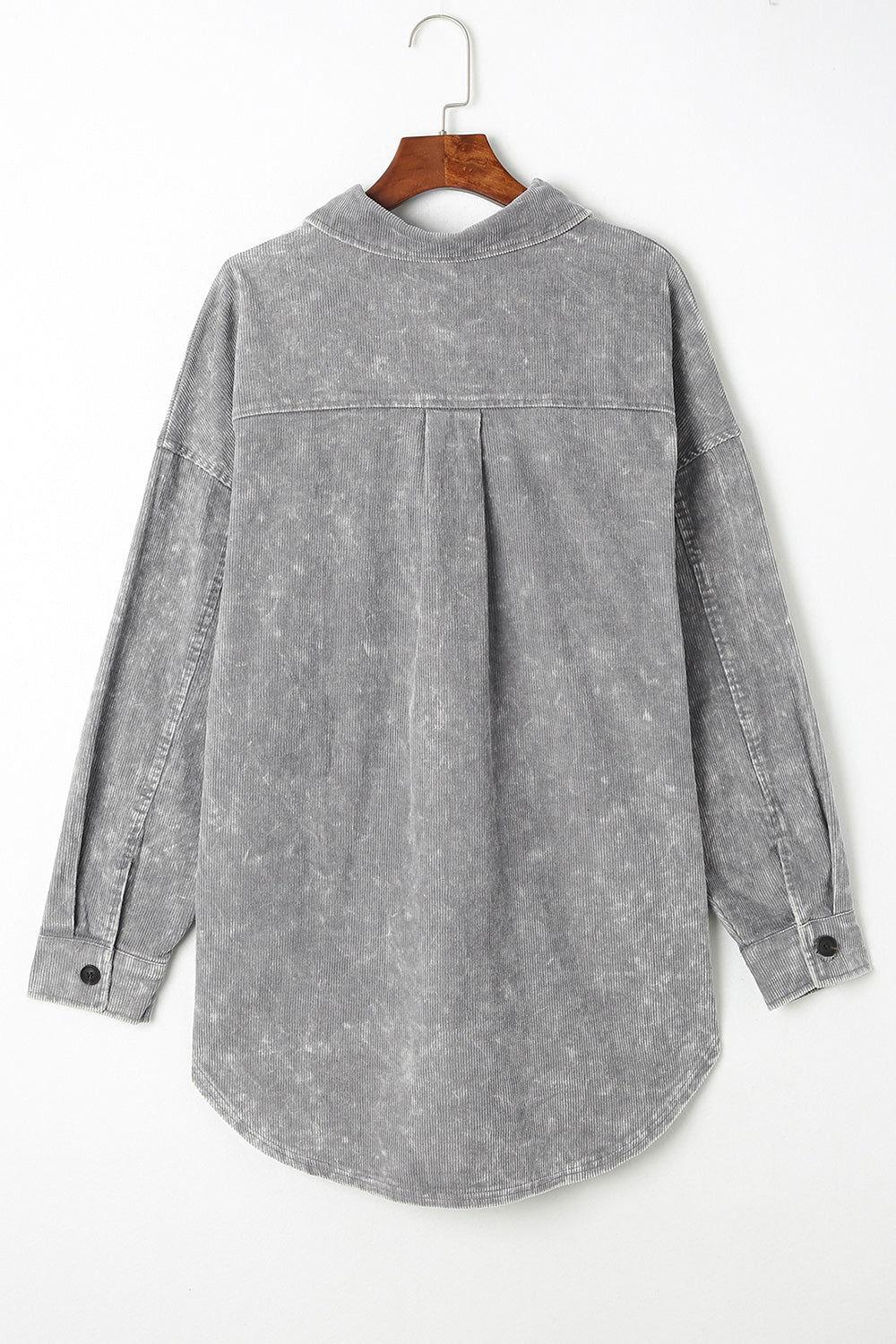 Washed Button Down Dropped Shoulder Jacket - Clothes For Her Online Store