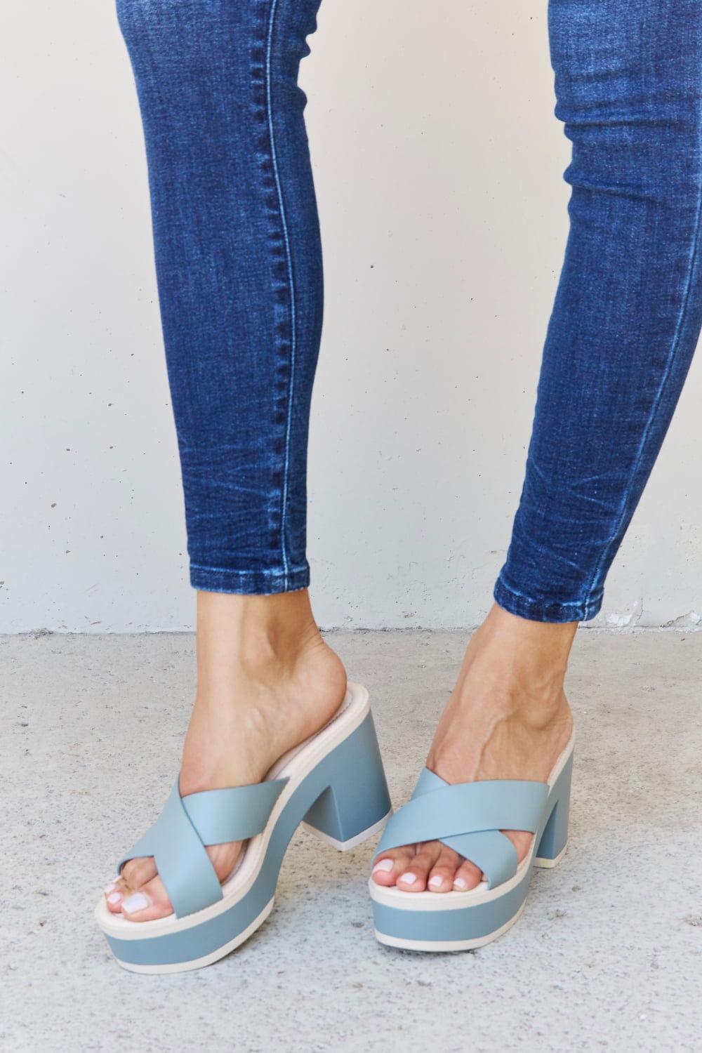Weeboo Cherish The Moments Contrast Platform Sandals in Misty Blue - Clothes For Her Online Store