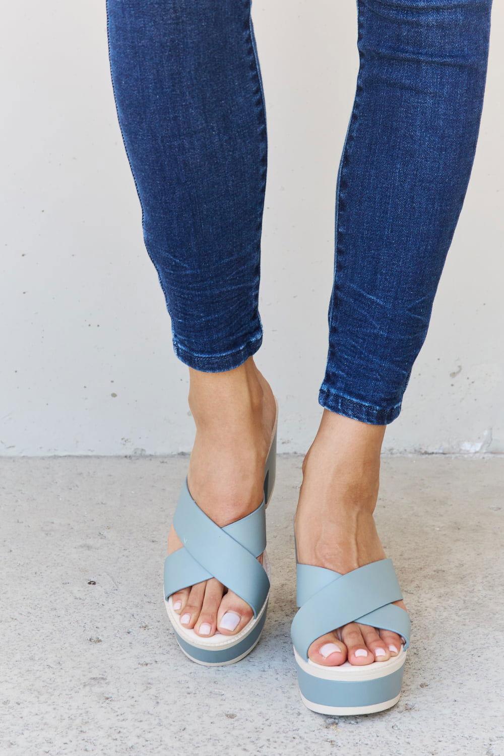Weeboo Cherish The Moments Contrast Platform Sandals in Misty Blue - Clothes For Her Online Store
