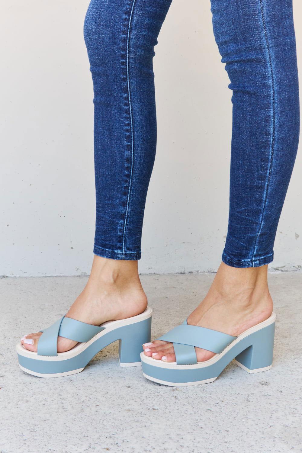 Weeboo Cherish The Moments Contrast Platform Sandals in Misty Blue - Clothes For Her Online Store