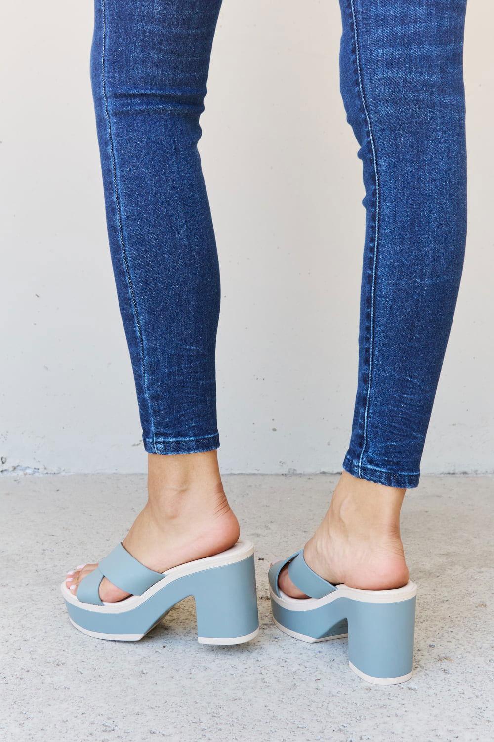 Weeboo Cherish The Moments Contrast Platform Sandals in Misty Blue - Clothes For Her Online Store