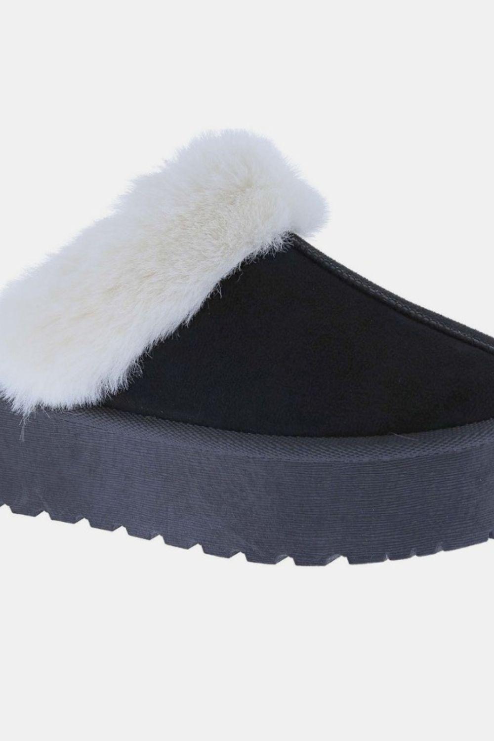 Weeboo Thick Bottom Fur Trim Snow Slippers - Clothes For Her Online Store