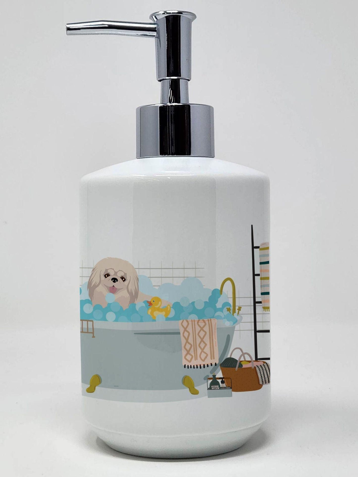 White Pekingese Ceramic Soap Dispenser Hand Soap Dispenser Pump Bottles for Bathroom Kitchen, Empty Refillable Liquid Soap Container - Clothes For Her Online Store