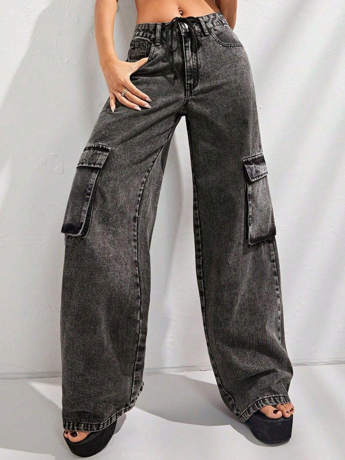 Wide Leg Jeans with Pockets - Clothes For Her Online Store