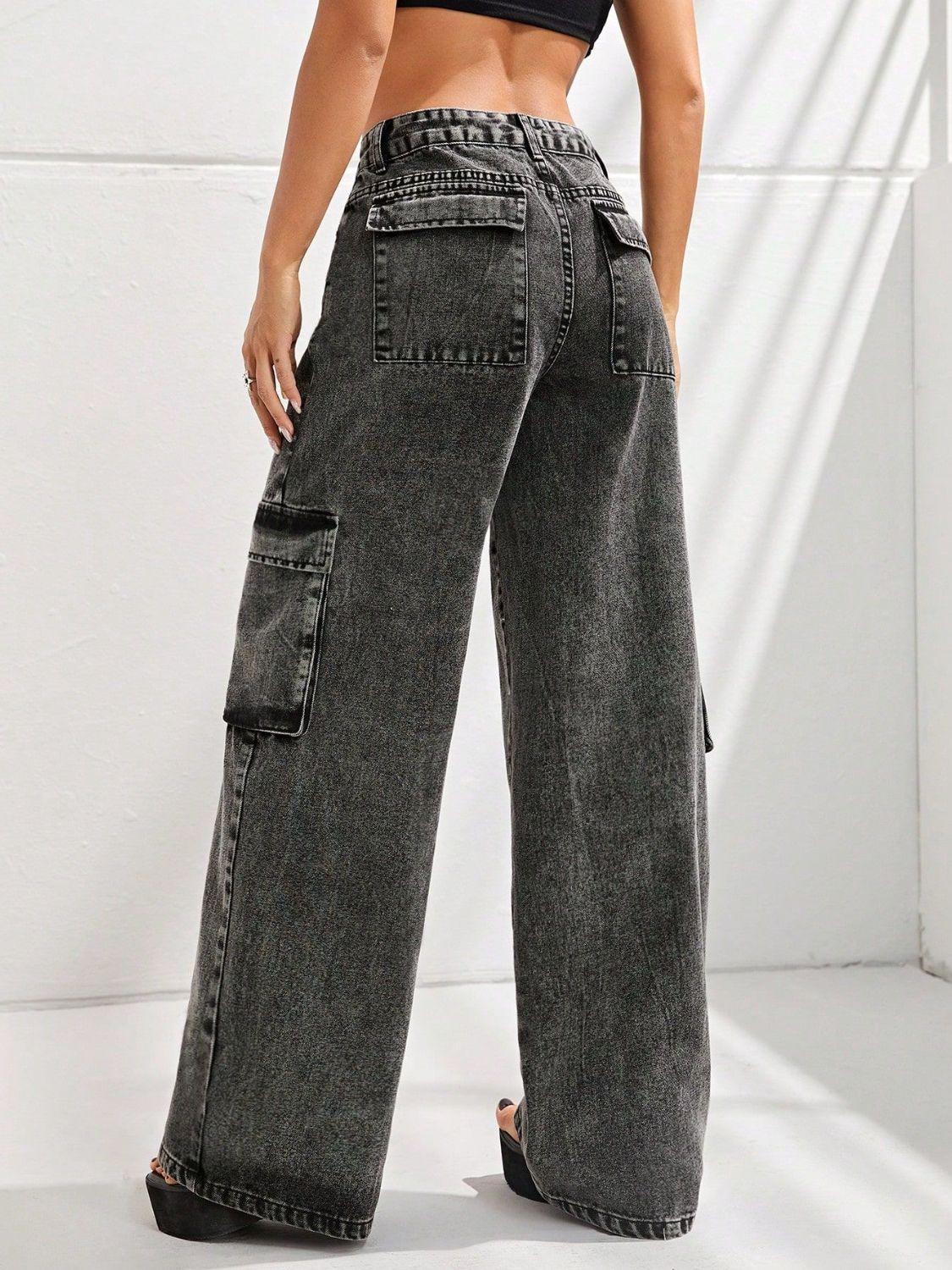 Wide Leg Jeans with Pockets - Clothes For Her Online Store