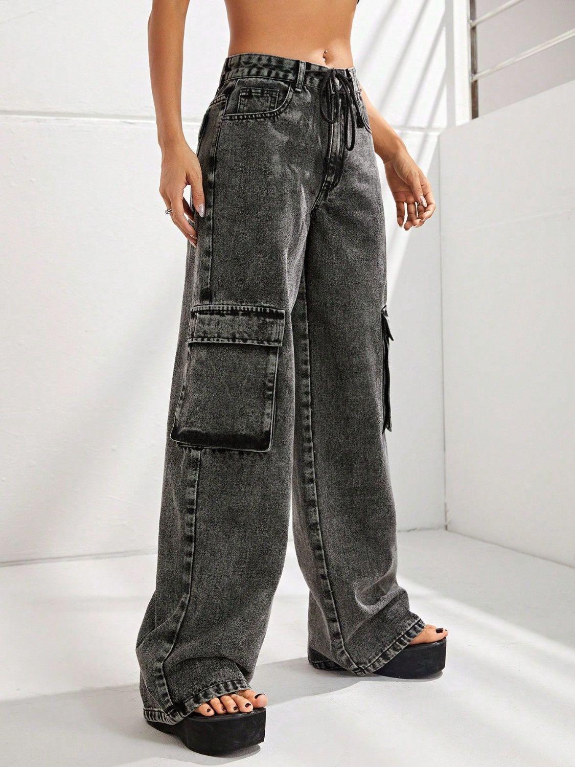 Wide Leg Jeans with Pockets - Clothes For Her Online Store