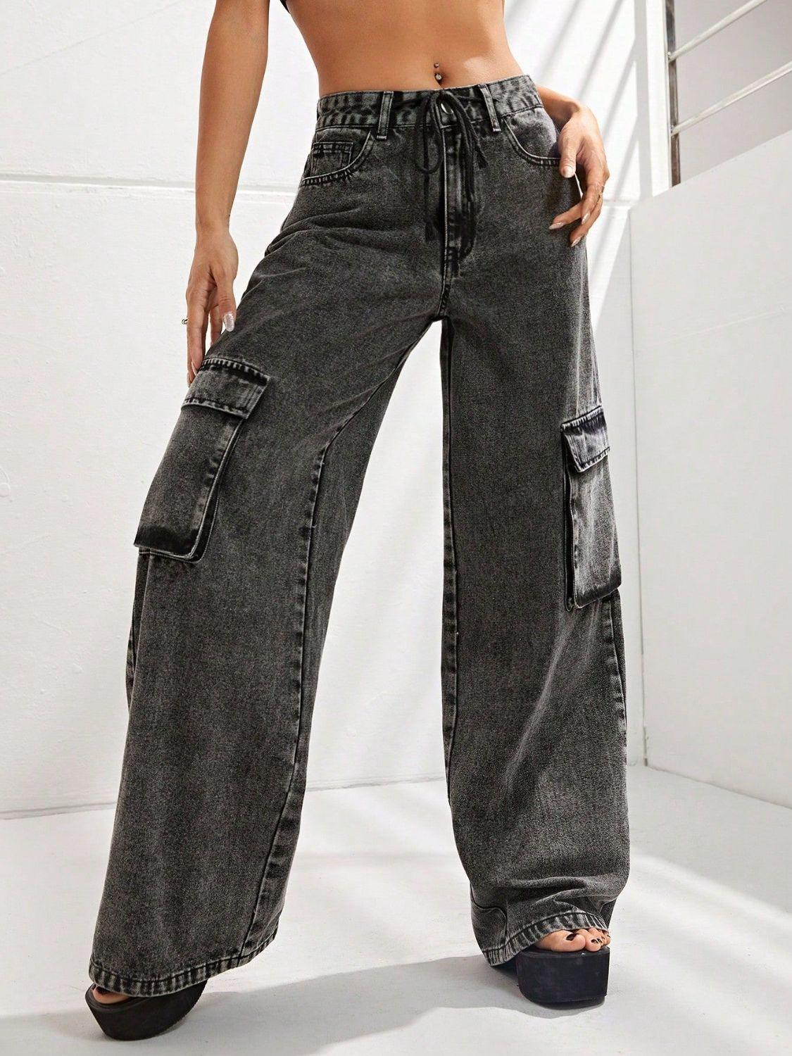 Wide Leg Jeans with Pockets - Clothes For Her Online Store