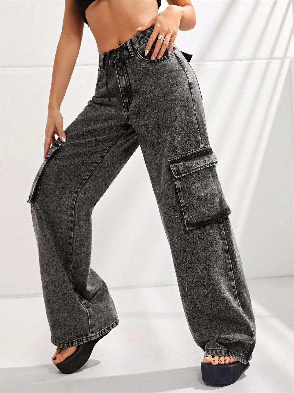 Wide Leg Jeans with Pockets - Clothes For Her Online Store