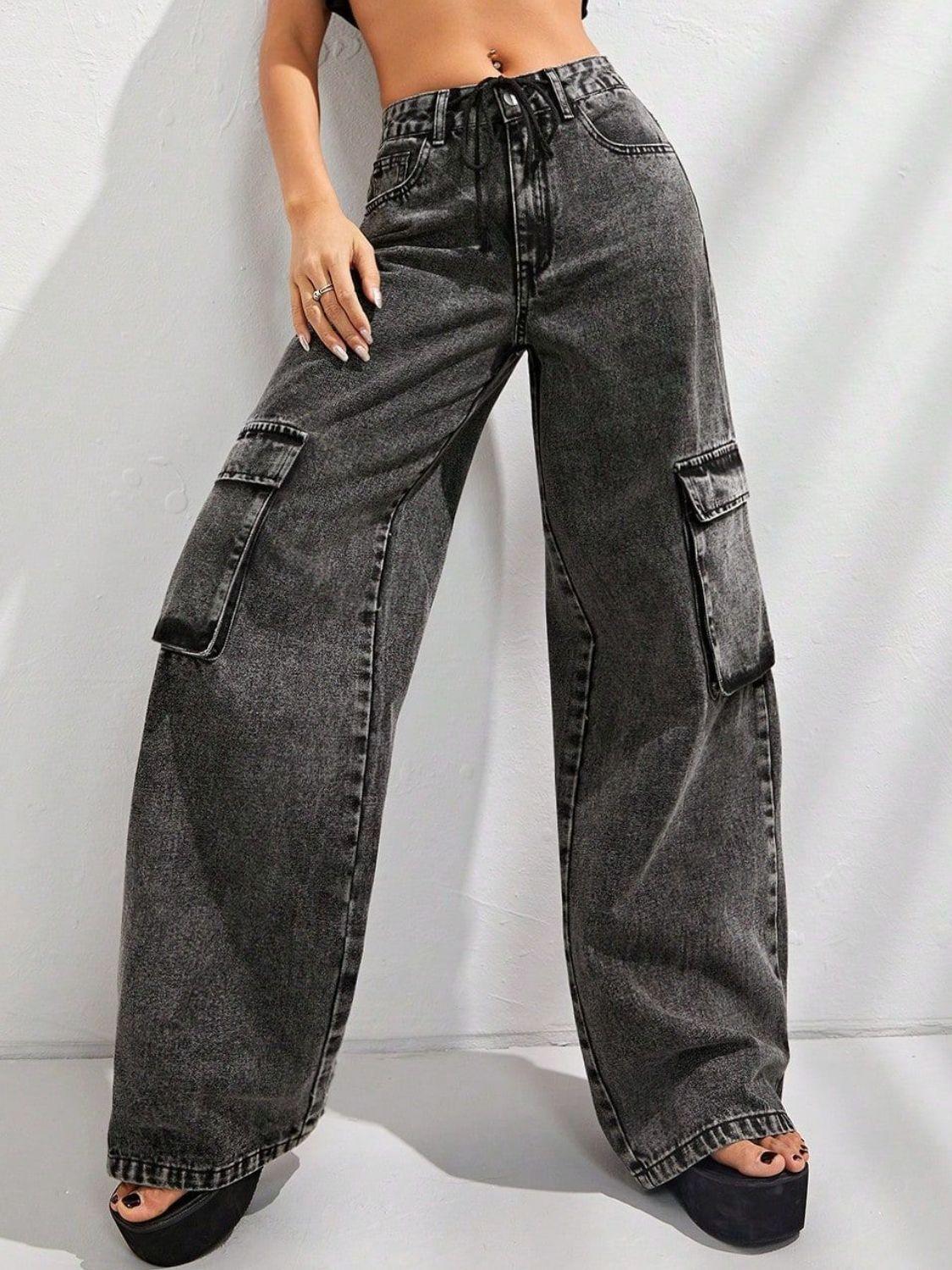 Wide Leg Jeans with Pockets - Clothes For Her Online Store